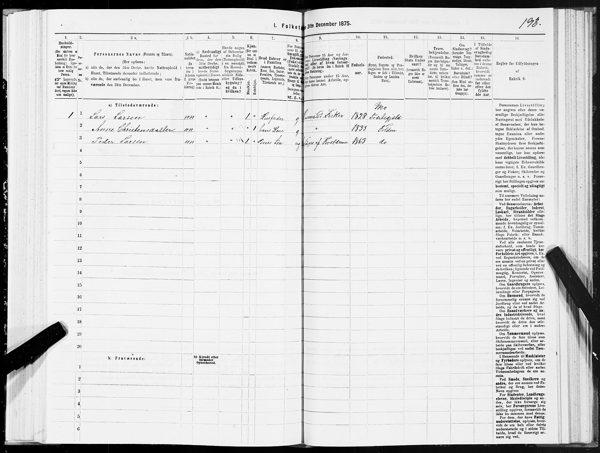 SAT, Folketelling 1875 for 1845P Folda prestegjeld, 1875, s. 3193