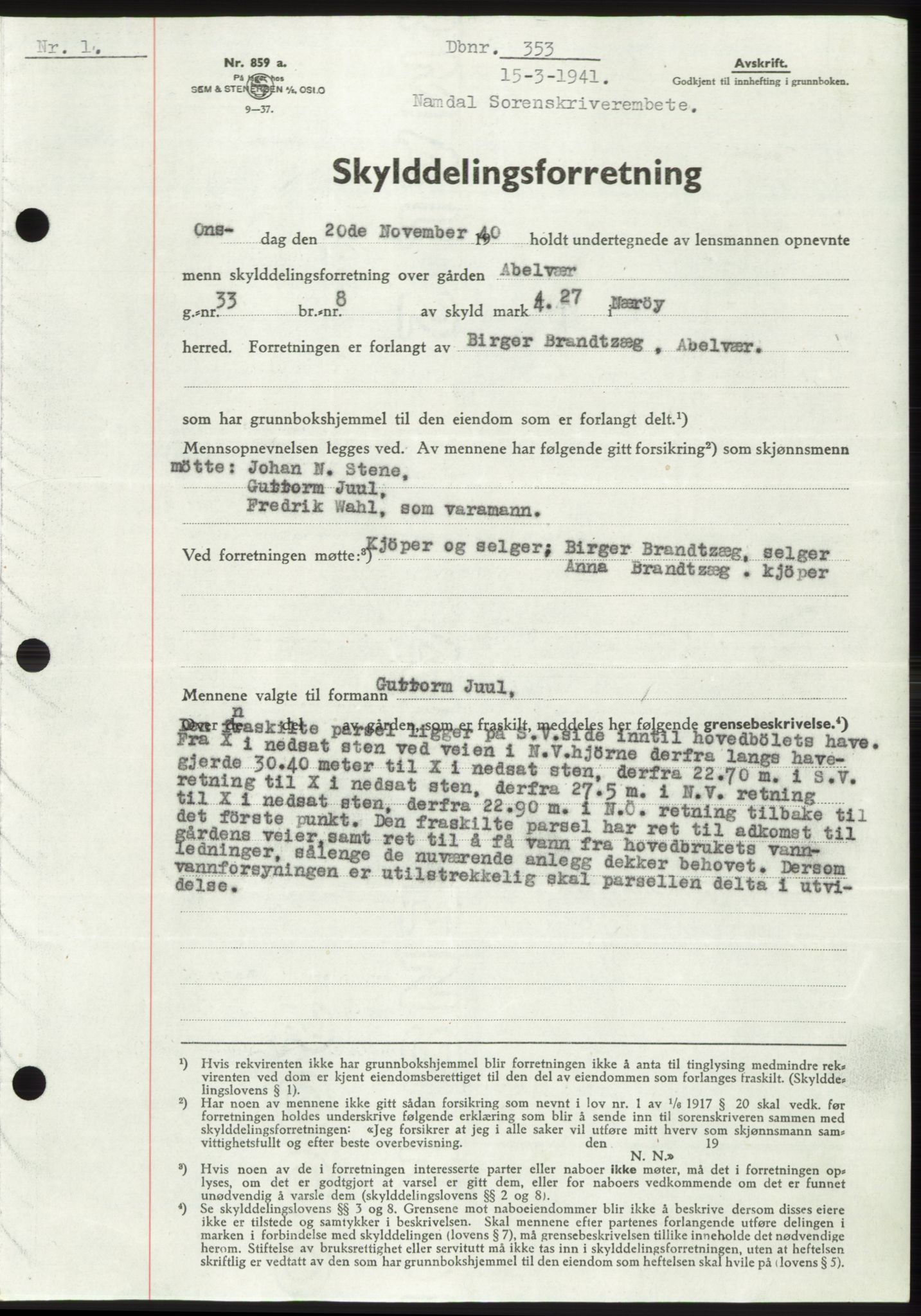 Namdal sorenskriveri, SAT/A-4133/1/2/2C: Pantebok nr. -, 1940-1941, Tingl.dato: 15.03.1941