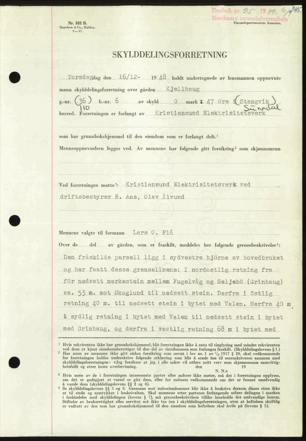 Nordmøre sorenskriveri, SAT/A-4132/1/2/2Ca: Pantebok nr. A110, 1948-1949, Dagboknr: 25/1949