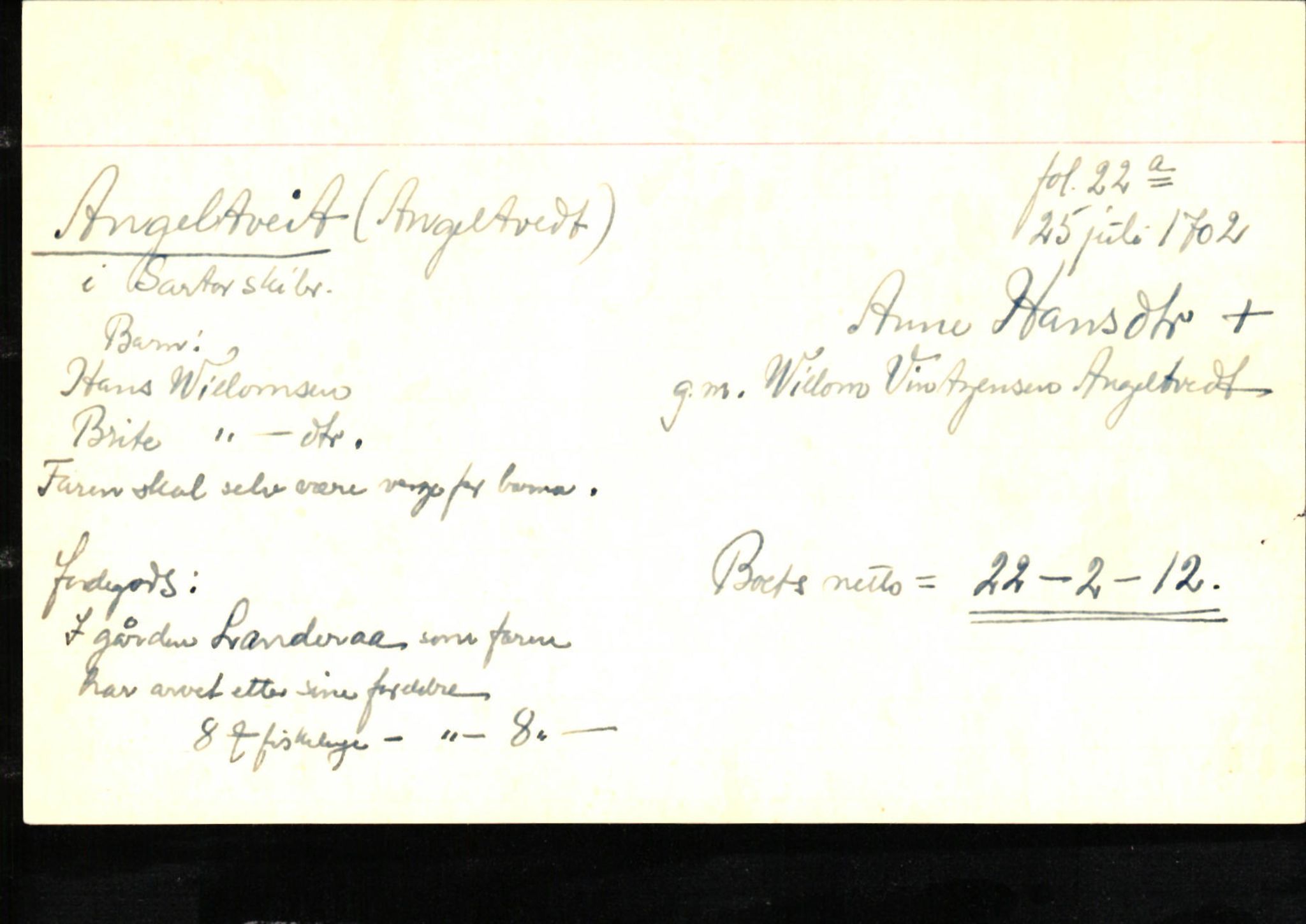 Skiftekort ved Statsarkivet i Bergen, SAB/SKIFTEKORT/001/L0001: Skifteprotokoll nr. 1-2 - test test, 1702-1716, s. 442