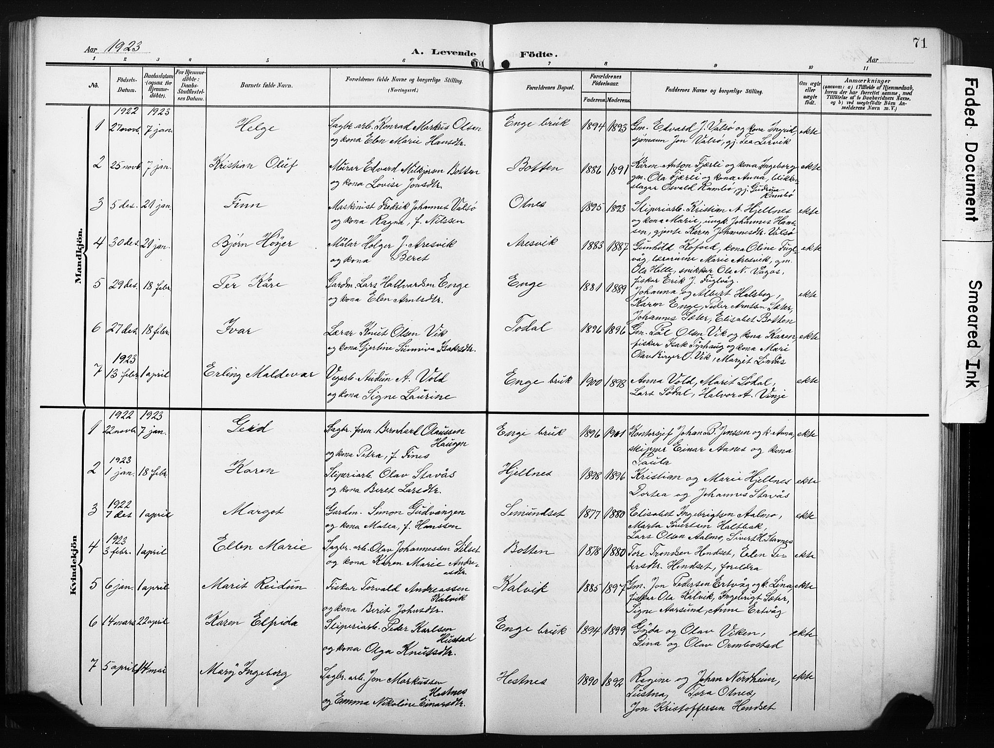 Ministerialprotokoller, klokkerbøker og fødselsregistre - Møre og Romsdal, SAT/A-1454/580/L0927: Klokkerbok nr. 580C02, 1904-1932, s. 71