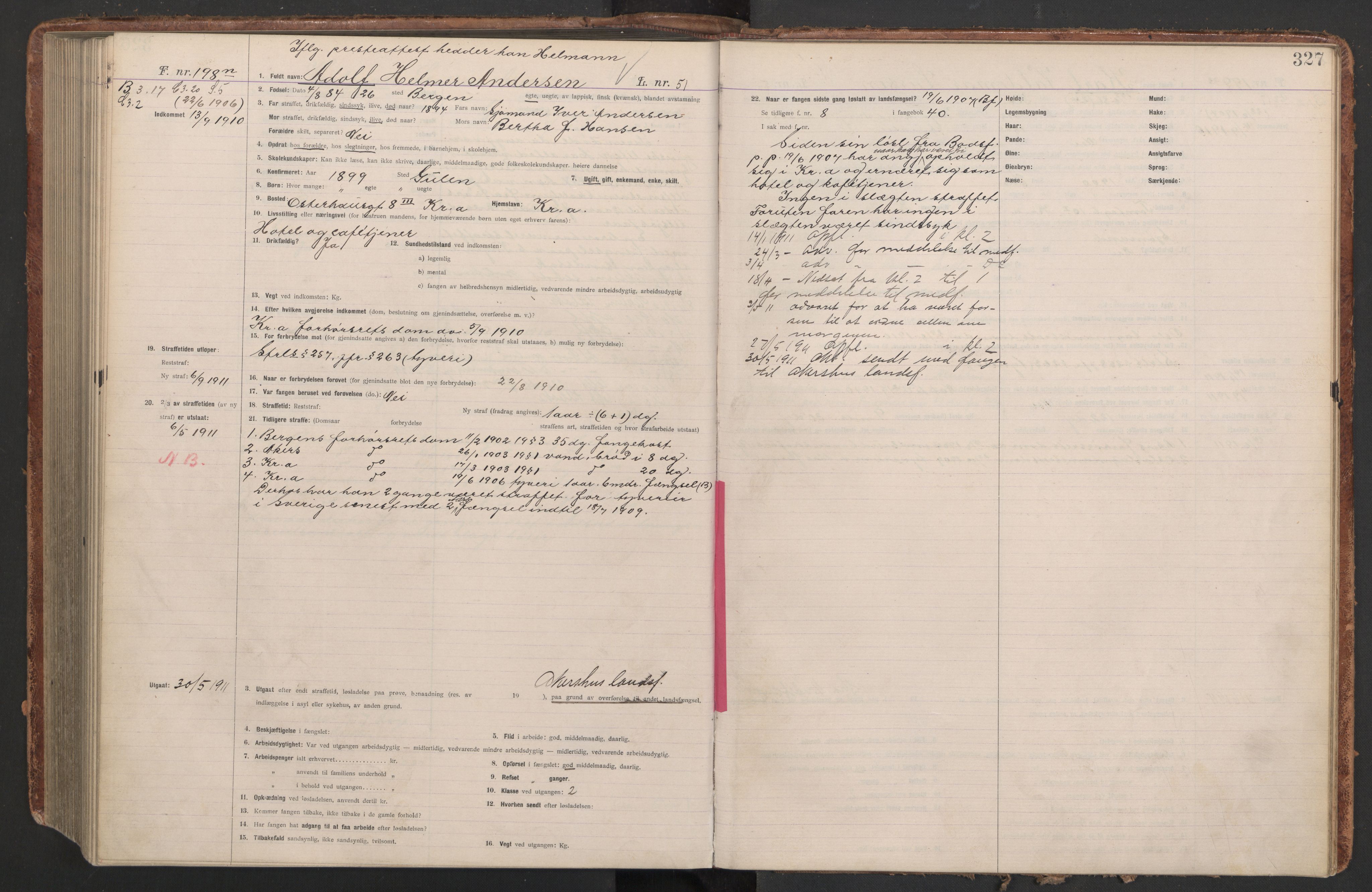 Botsfengslet, AV/RA-S-1539/D/Db/Dbb/L0043: 872m - 212n, 1909-1910, s. 327
