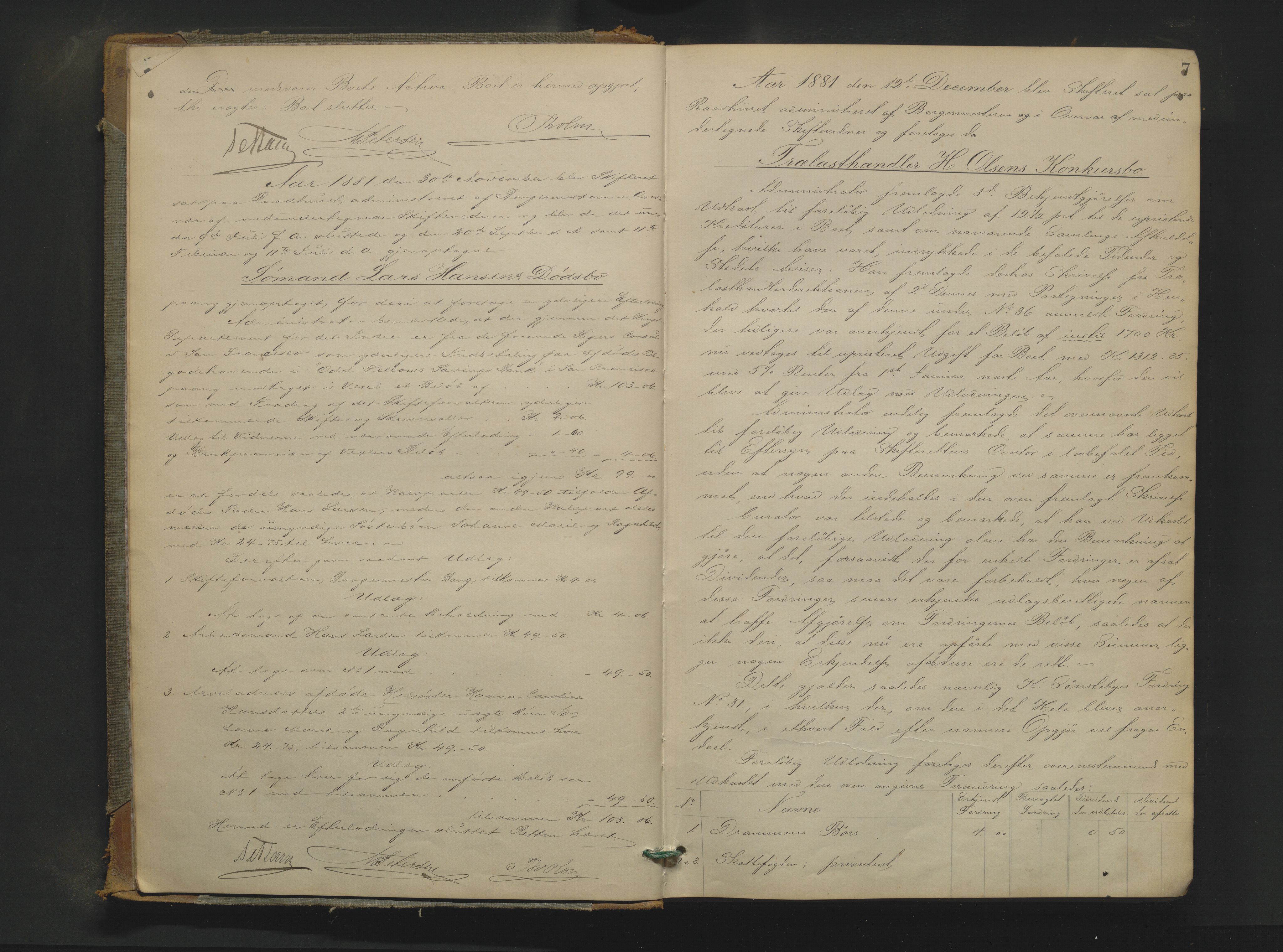 Drammen byfogd, AV/SAKO-A-222/H/Hb/Hbd/Hbda/L0005: Skifteutlodningsprotokoll., 1881-1886, s. 6-7