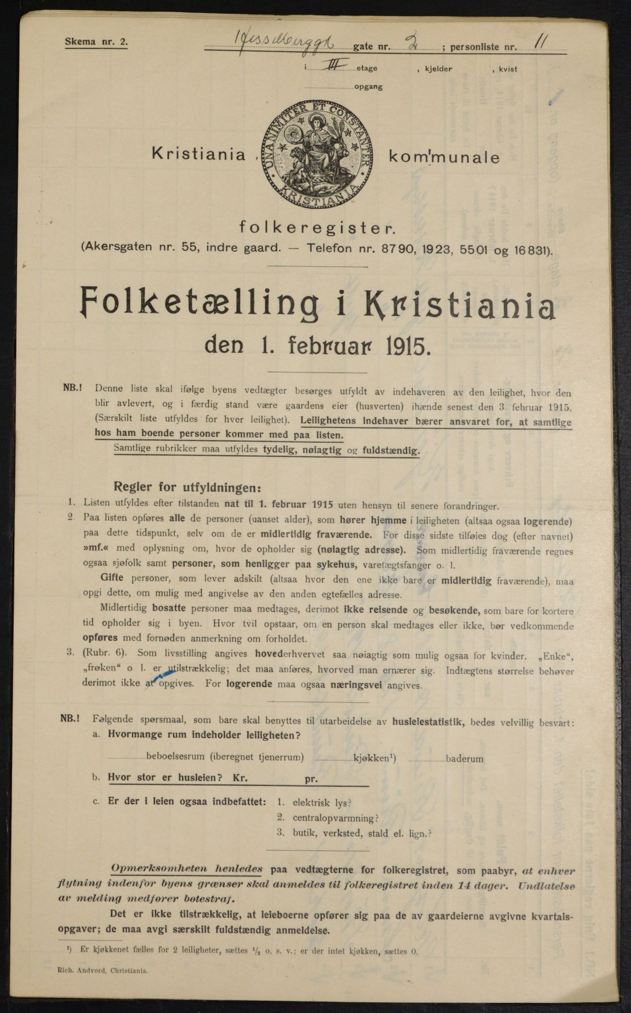 OBA, Kommunal folketelling 1.2.1915 for Kristiania, 1915, s. 39453