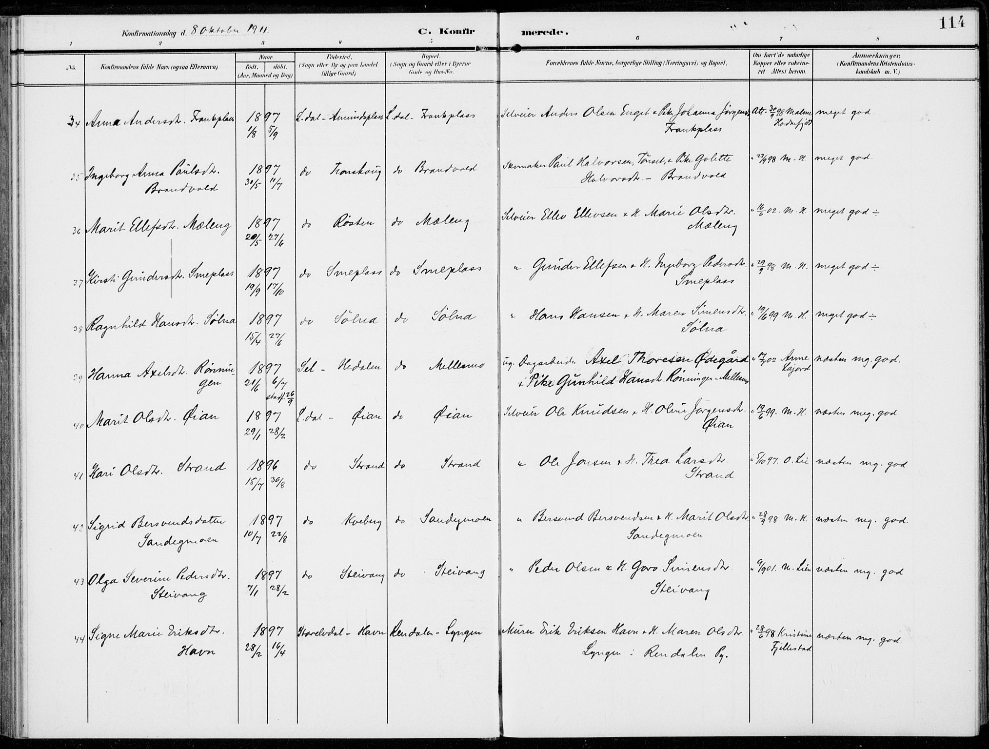 Alvdal prestekontor, AV/SAH-PREST-060/H/Ha/Haa/L0004: Ministerialbok nr. 4, 1907-1919, s. 114