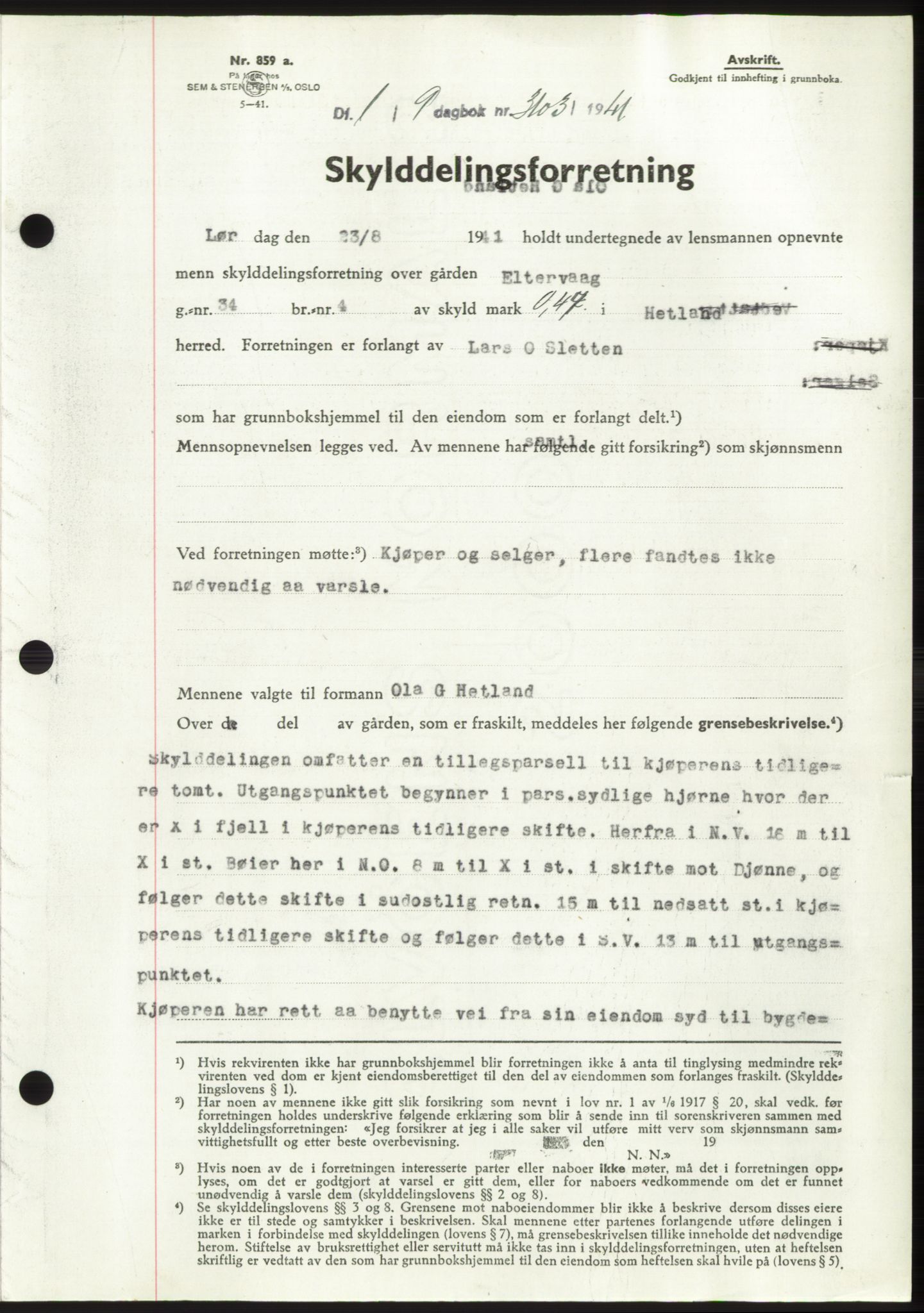Jæren sorenskriveri, SAST/A-100310/03/G/Gba/L0081: Pantebok, 1941-1941, Dagboknr: 3103/1941