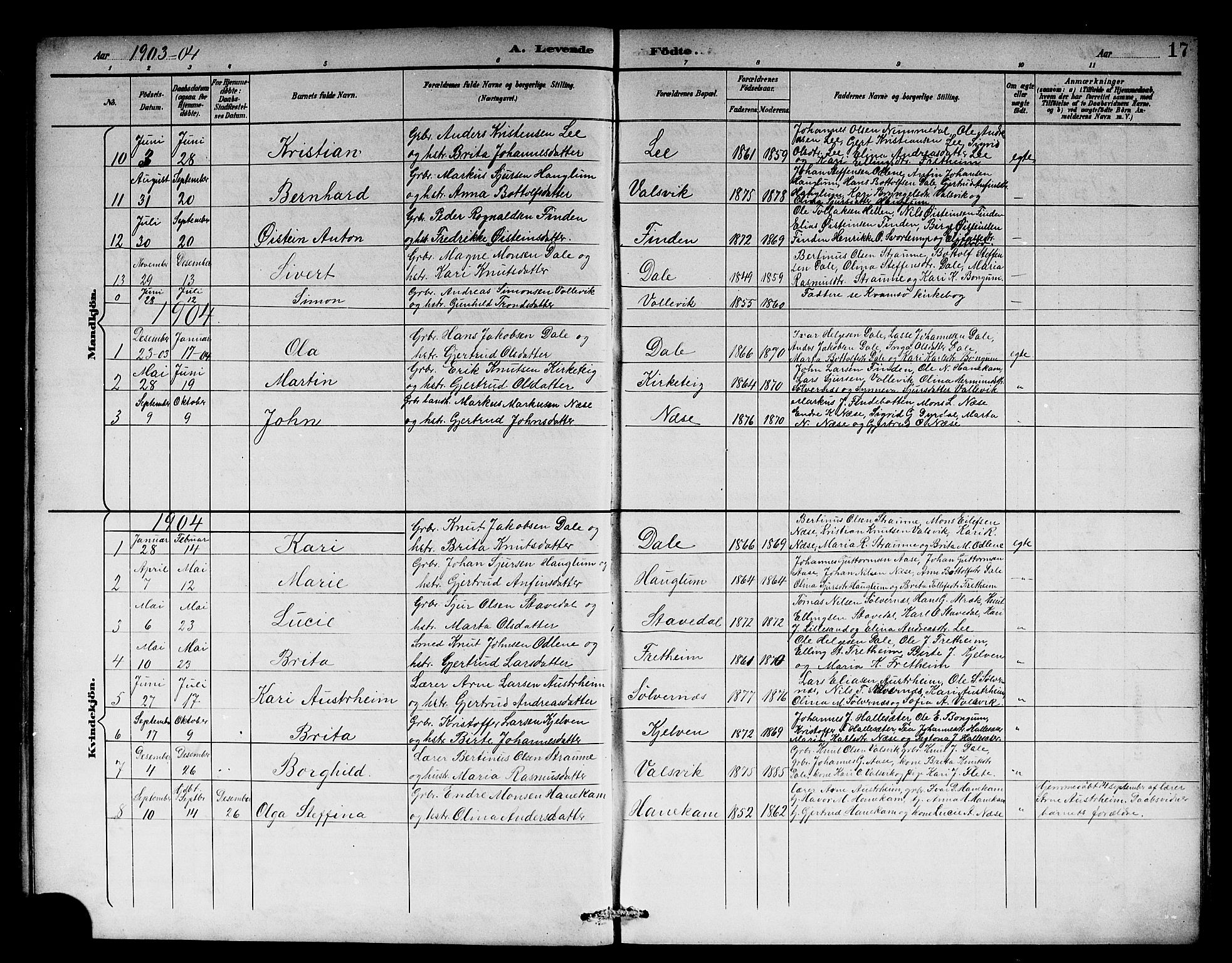 Vik sokneprestembete, AV/SAB-A-81501/H/Hab/Habb/L0003: Klokkerbok nr. B 3, 1894-1912, s. 17