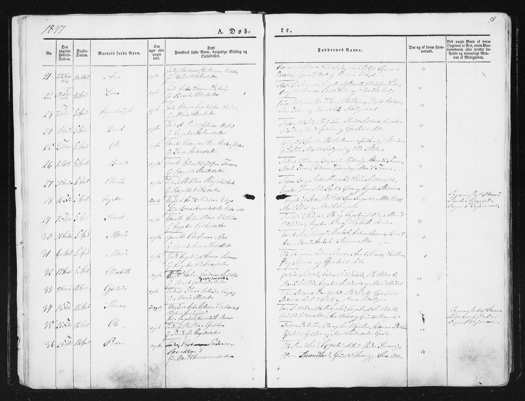 Ministerialprotokoller, klokkerbøker og fødselsregistre - Sør-Trøndelag, SAT/A-1456/630/L0493: Ministerialbok nr. 630A06, 1841-1851, s. 50