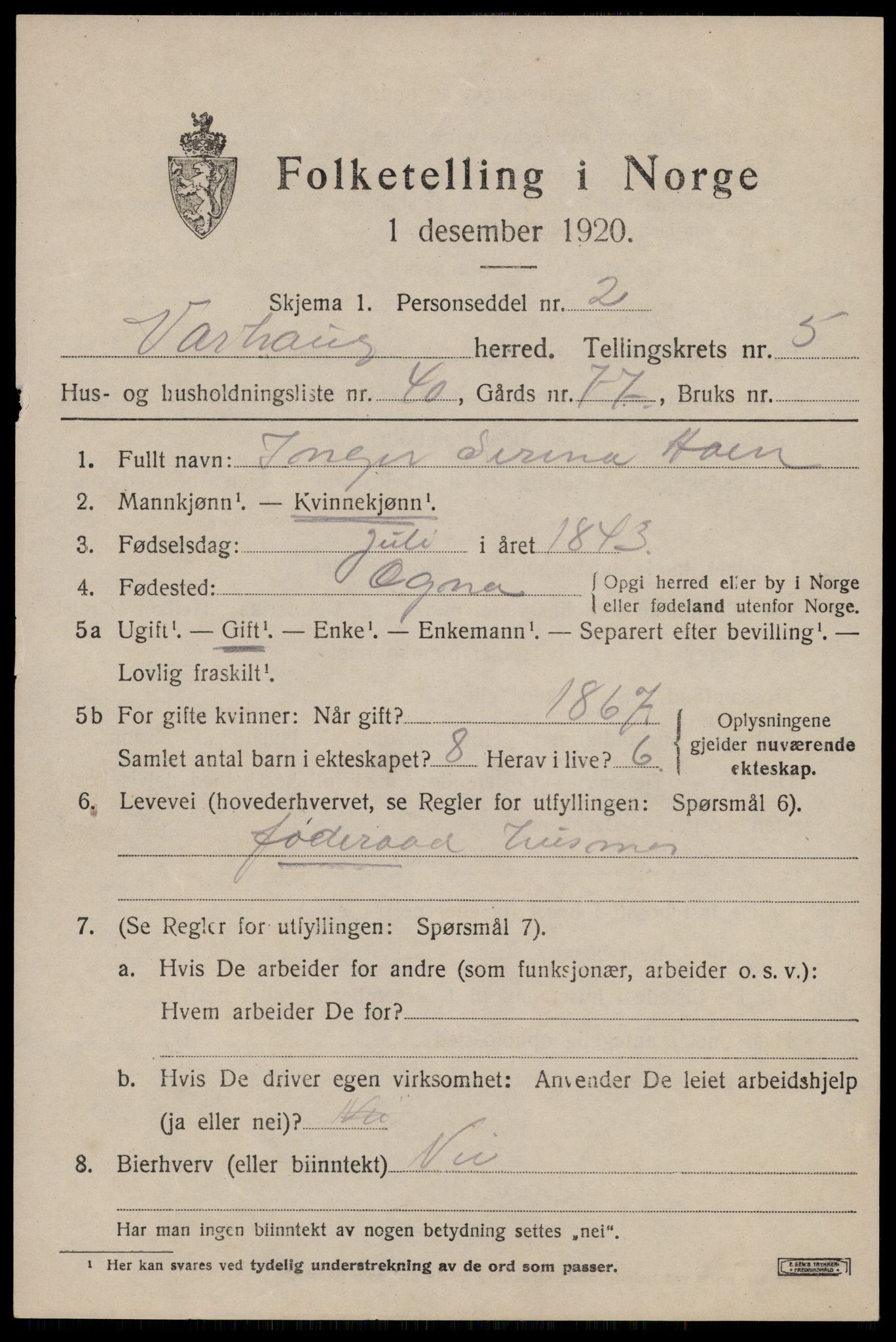 SAST, Folketelling 1920 for 1118 Varhaug herred, 1920, s. 4911