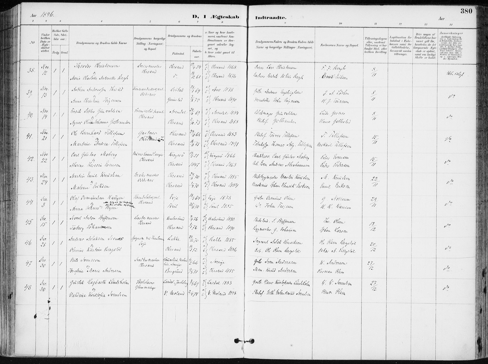 Kristiansand domprosti, AV/SAK-1112-0006/F/Fa/L0019: Ministerialbok nr. A 18, 1890-1897, s. 380