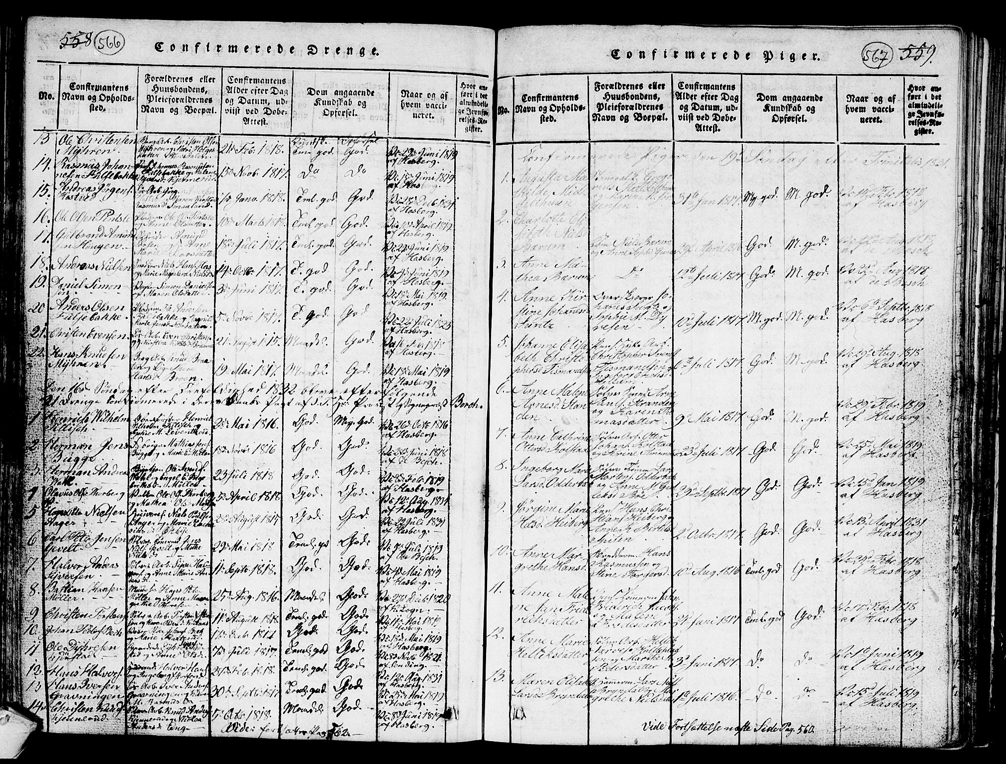 Kongsberg kirkebøker, AV/SAKO-A-22/G/Ga/L0001: Klokkerbok nr. 1, 1816-1839, s. 566-567