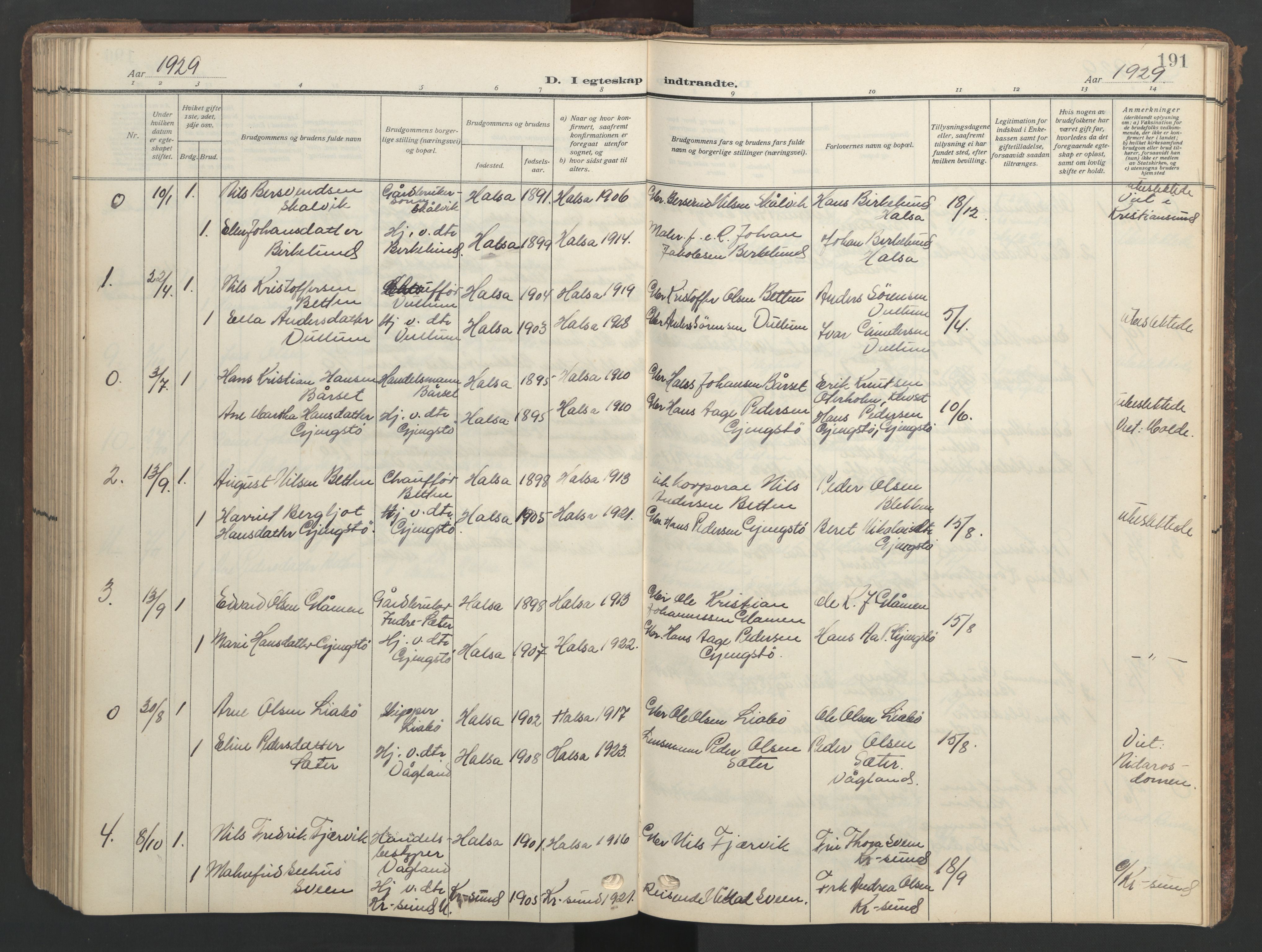 Ministerialprotokoller, klokkerbøker og fødselsregistre - Møre og Romsdal, SAT/A-1454/576/L0891: Klokkerbok nr. 576C02, 1909-1946, s. 191