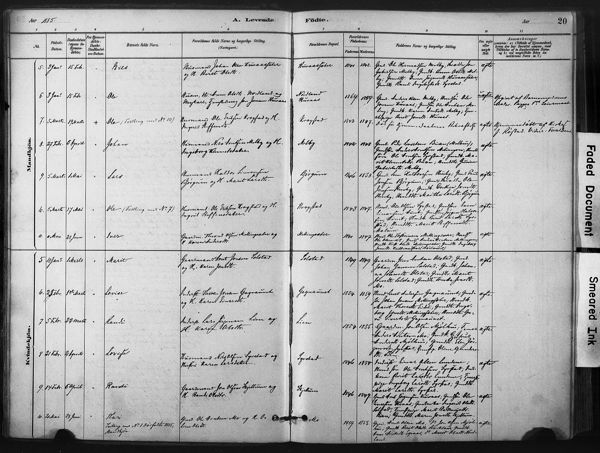 Ministerialprotokoller, klokkerbøker og fødselsregistre - Sør-Trøndelag, AV/SAT-A-1456/667/L0795: Ministerialbok nr. 667A03, 1879-1907, s. 20