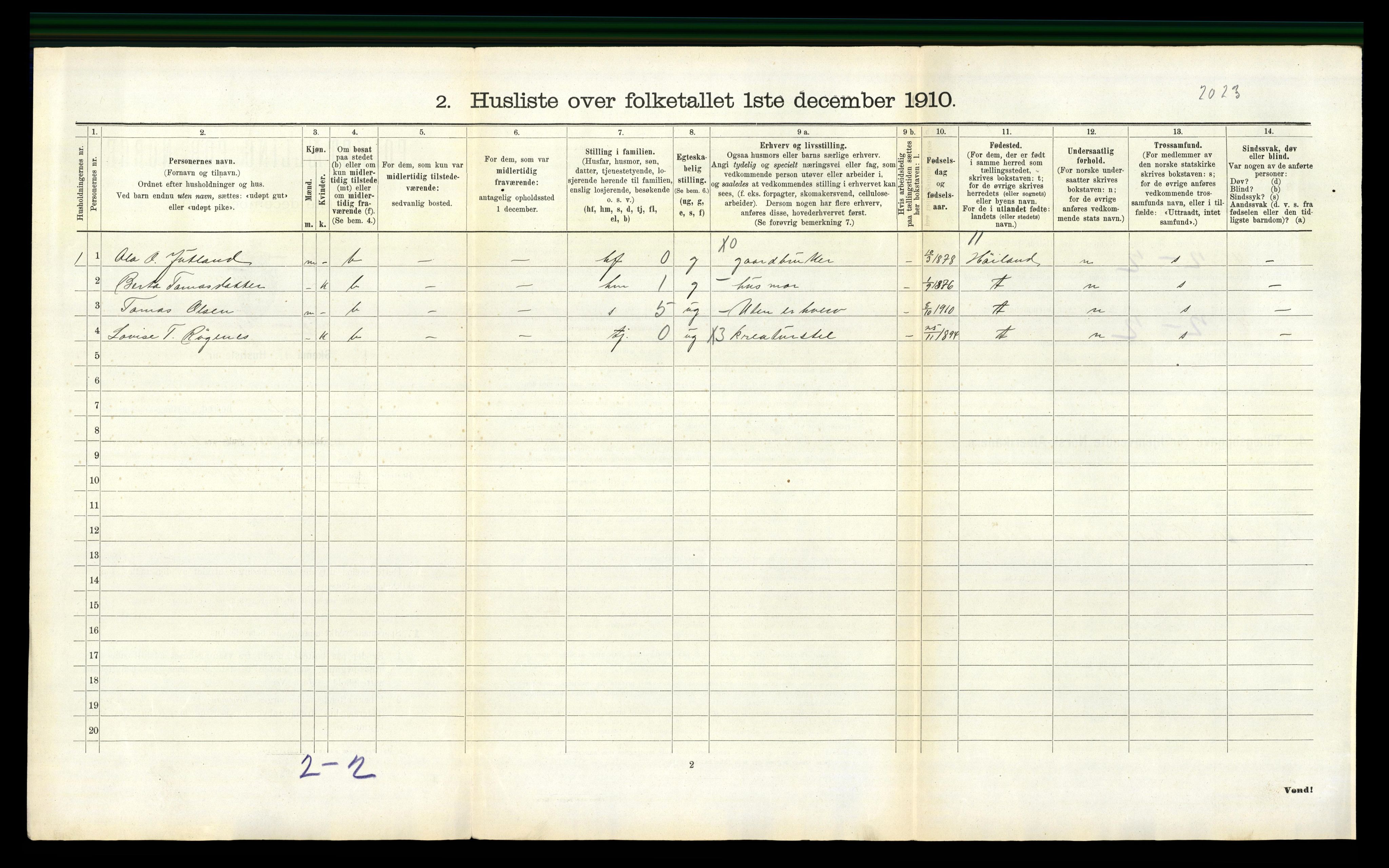 RA, Folketelling 1910 for 1155 Vats herred, 1910, s. 389