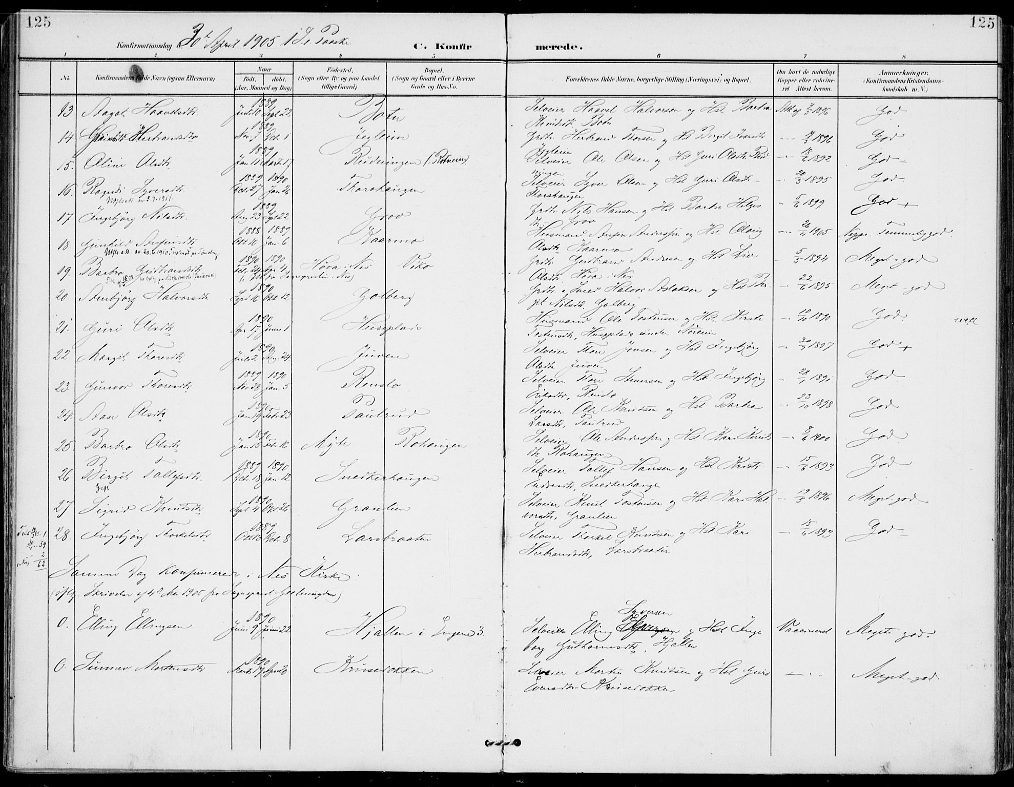 Gol kirkebøker, AV/SAKO-A-226/F/Fa/L0006: Ministerialbok nr. I 6, 1901-1918, s. 125