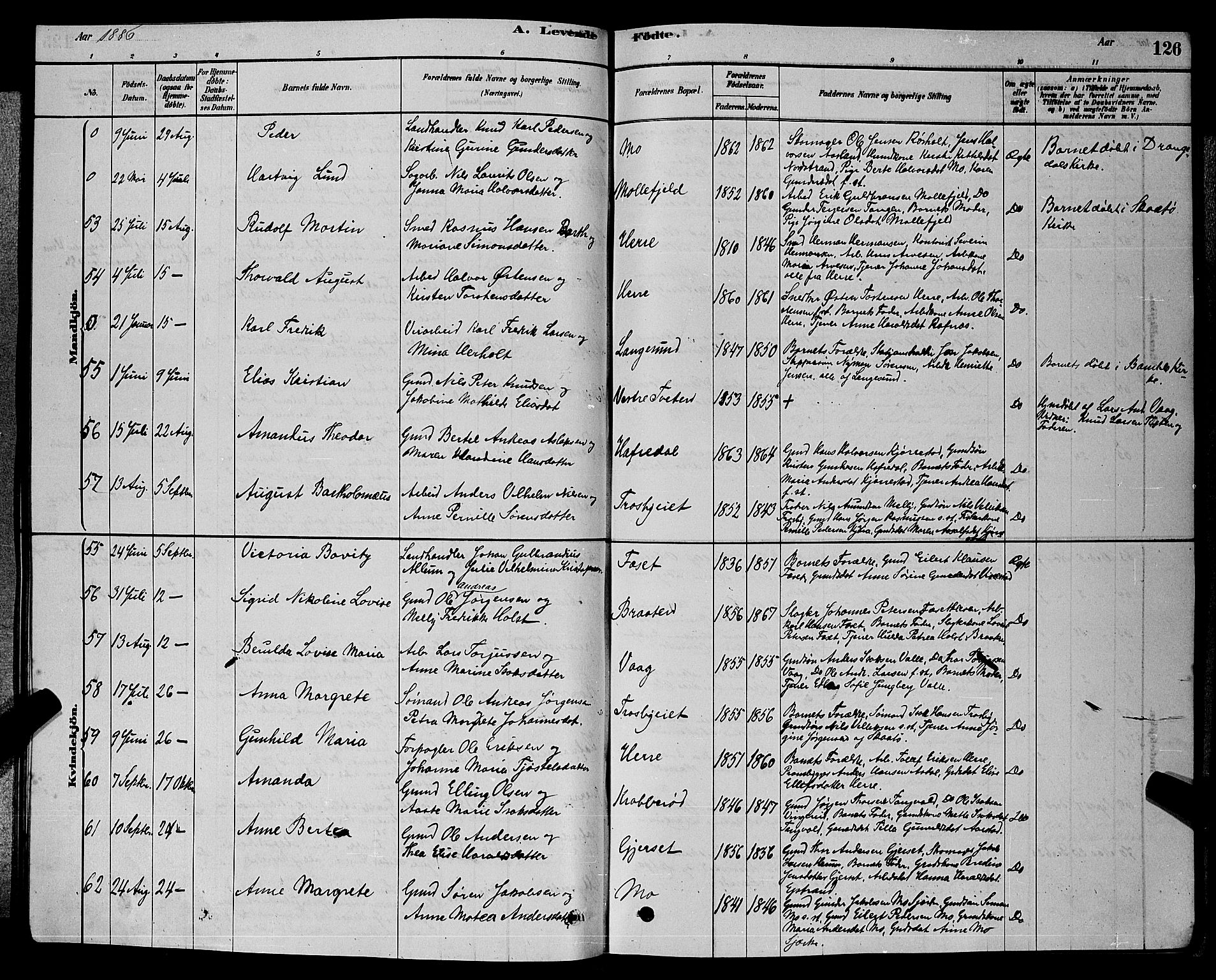 Bamble kirkebøker, AV/SAKO-A-253/G/Ga/L0008: Klokkerbok nr. I 8, 1878-1888, s. 126