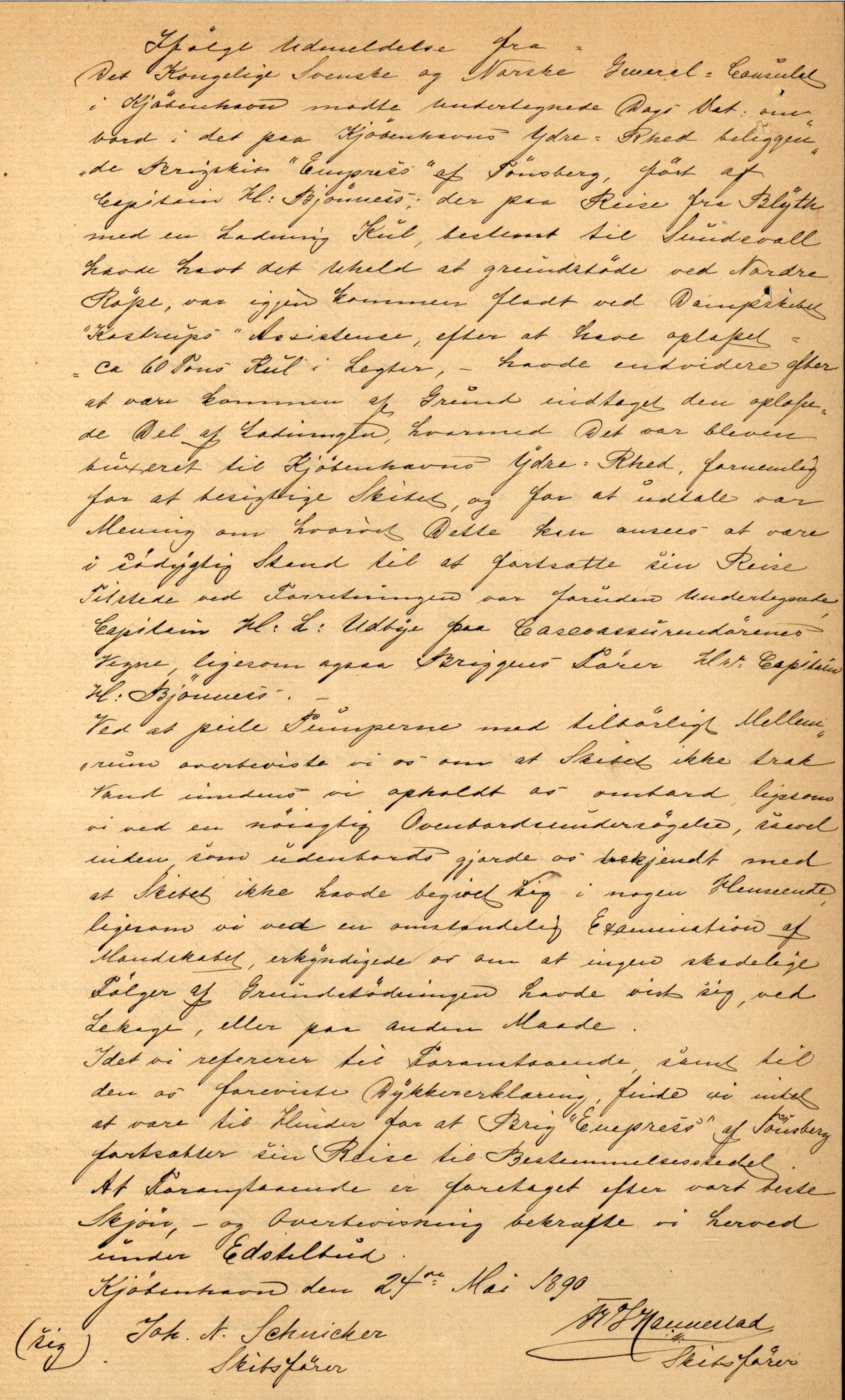 Pa 63 - Østlandske skibsassuranceforening, VEMU/A-1079/G/Ga/L0026/0001: Havaridokumenter / Ego, Dux, Eidsvold, Empress, 1890, s. 43