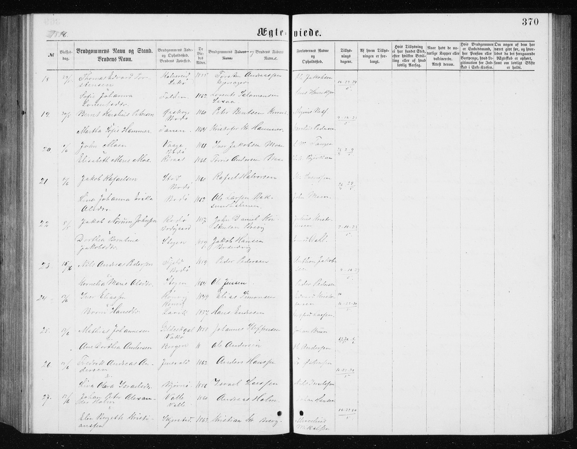 Ministerialprotokoller, klokkerbøker og fødselsregistre - Nordland, AV/SAT-A-1459/801/L0031: Klokkerbok nr. 801C06, 1883-1887, s. 370