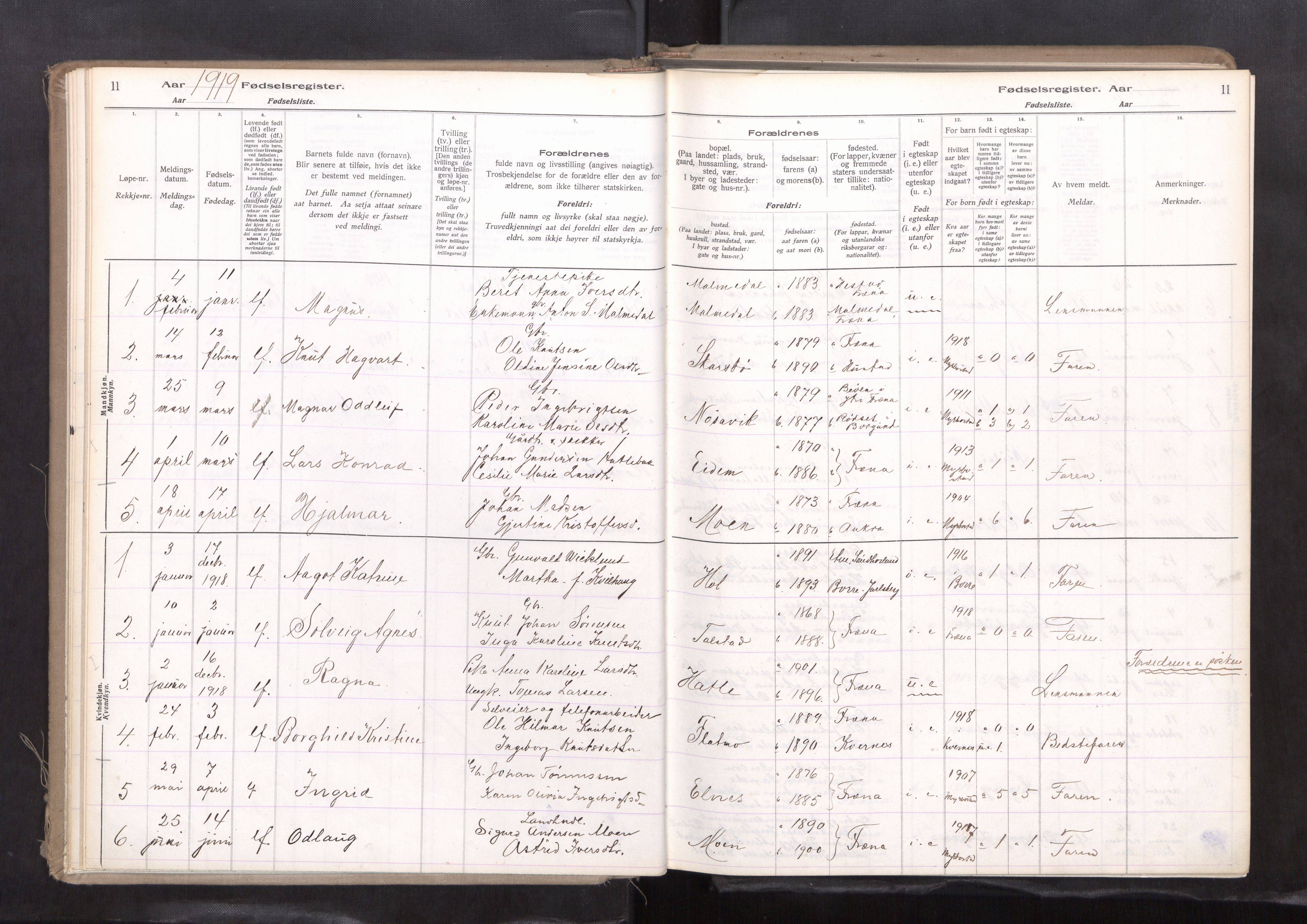 Ministerialprotokoller, klokkerbøker og fødselsregistre - Møre og Romsdal, AV/SAT-A-1454/564/L0745: Fødselsregister nr. 564---, 1916-1964, s. 11