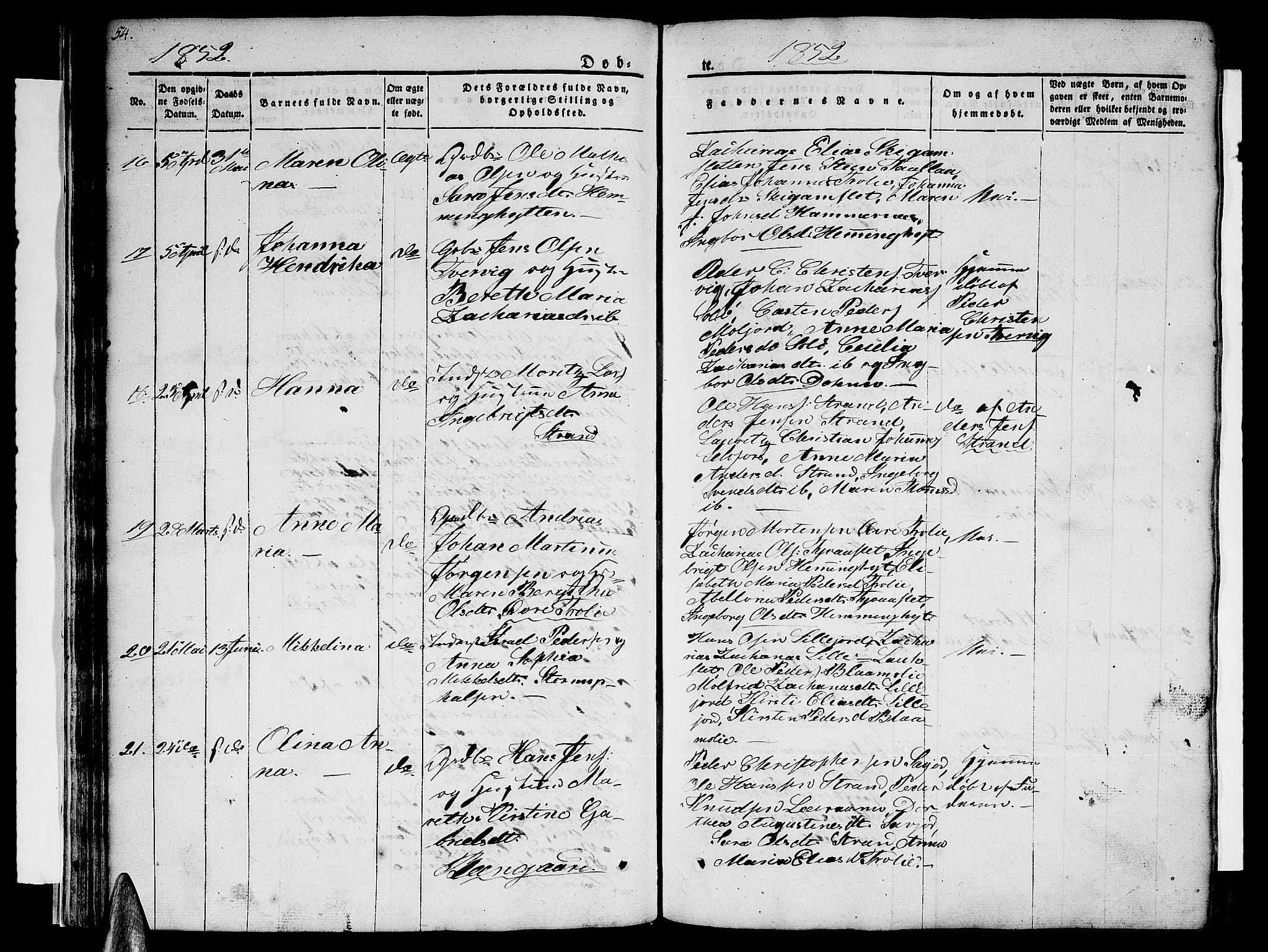 Ministerialprotokoller, klokkerbøker og fødselsregistre - Nordland, AV/SAT-A-1459/846/L0652: Klokkerbok nr. 846C02, 1841-1871, s. 54