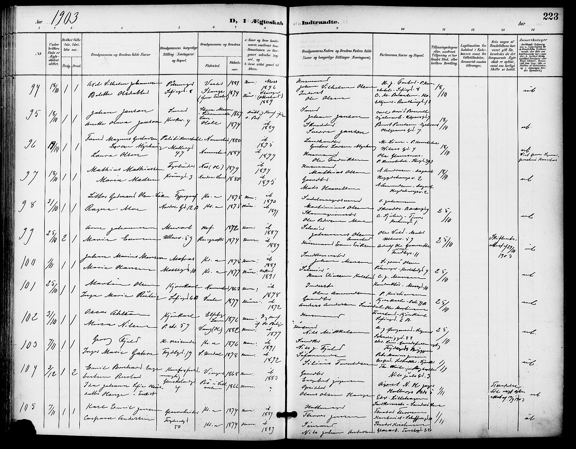 Gamle Aker prestekontor Kirkebøker, AV/SAO-A-10617a/F/L0012: Ministerialbok nr. 12, 1898-1910, s. 223