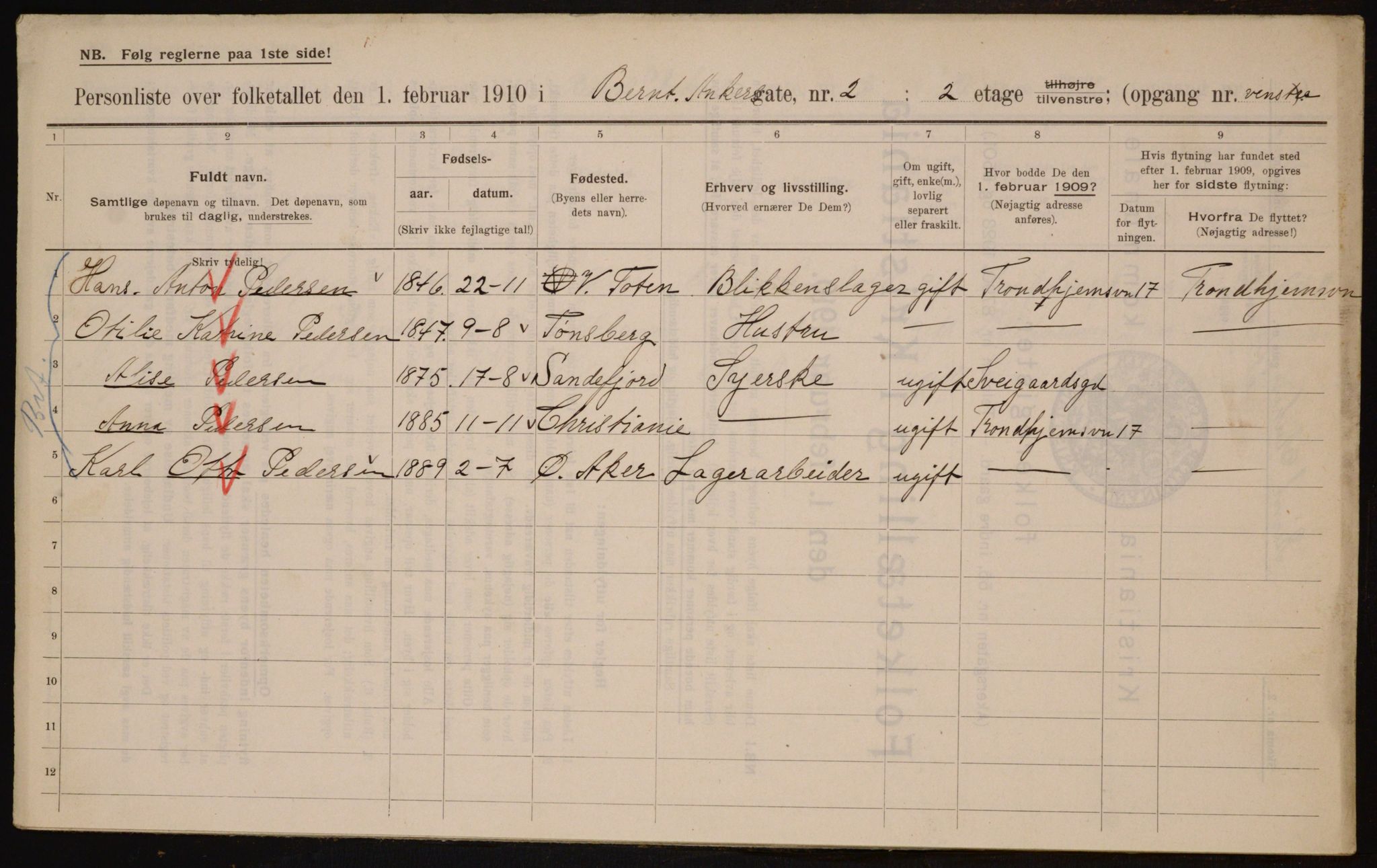OBA, Kommunal folketelling 1.2.1910 for Kristiania, 1910, s. 4410