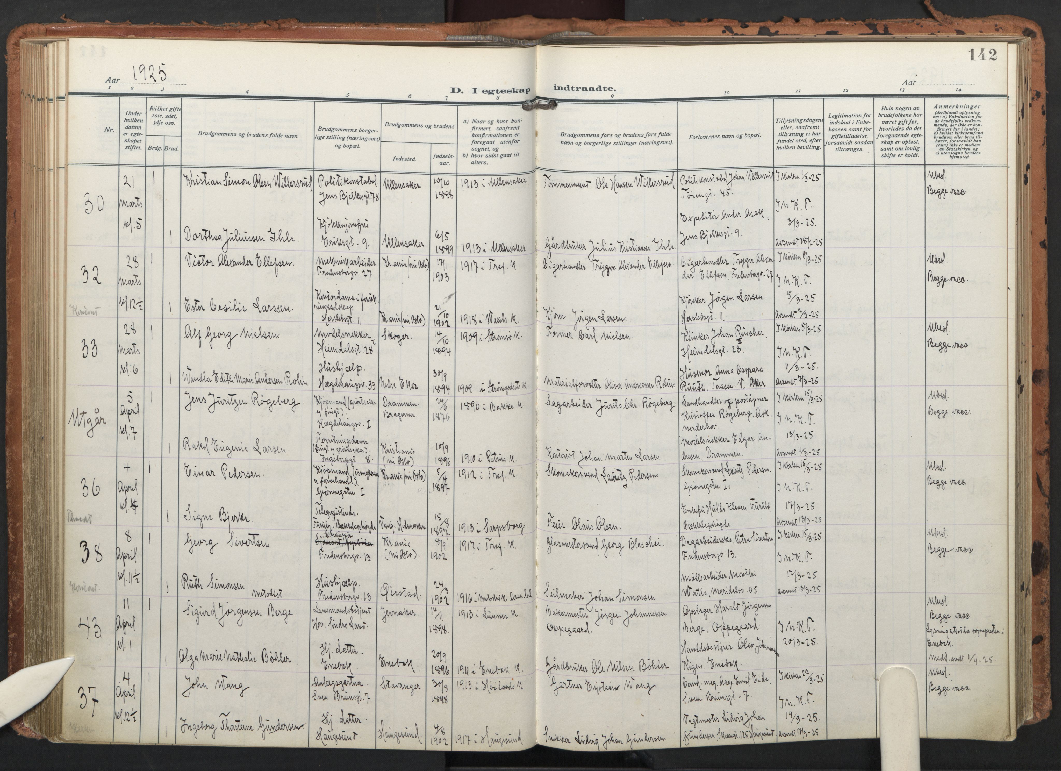 Trefoldighet prestekontor Kirkebøker, AV/SAO-A-10882/F/Fc/L0008: Ministerialbok nr. III 8, 1920-1932, s. 142