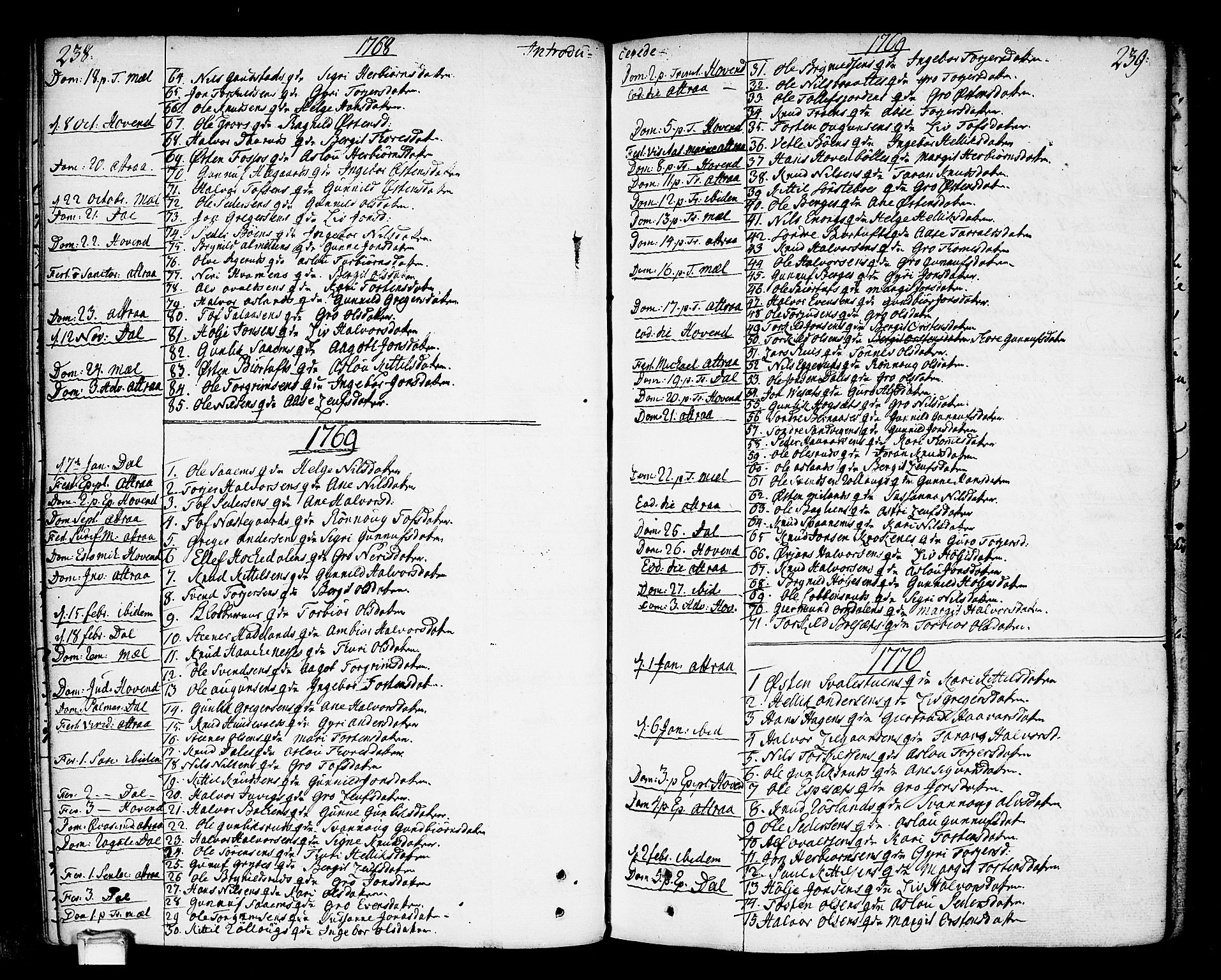 Tinn kirkebøker, AV/SAKO-A-308/F/Fa/L0002: Ministerialbok nr. I 2, 1757-1810, s. 238-239
