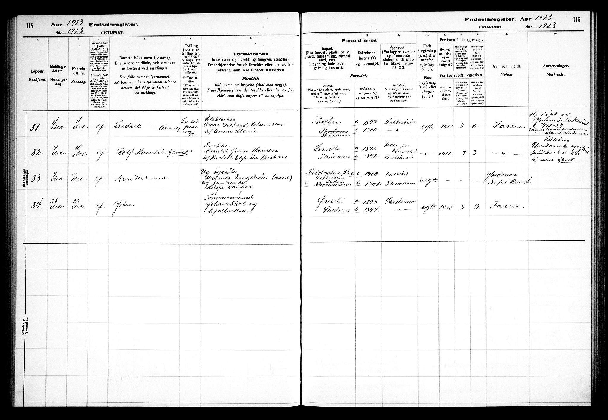 Skedsmo prestekontor Kirkebøker, AV/SAO-A-10033a/J/Ja/L0001: Fødselsregister nr. I 1, 1916-1931, s. 115