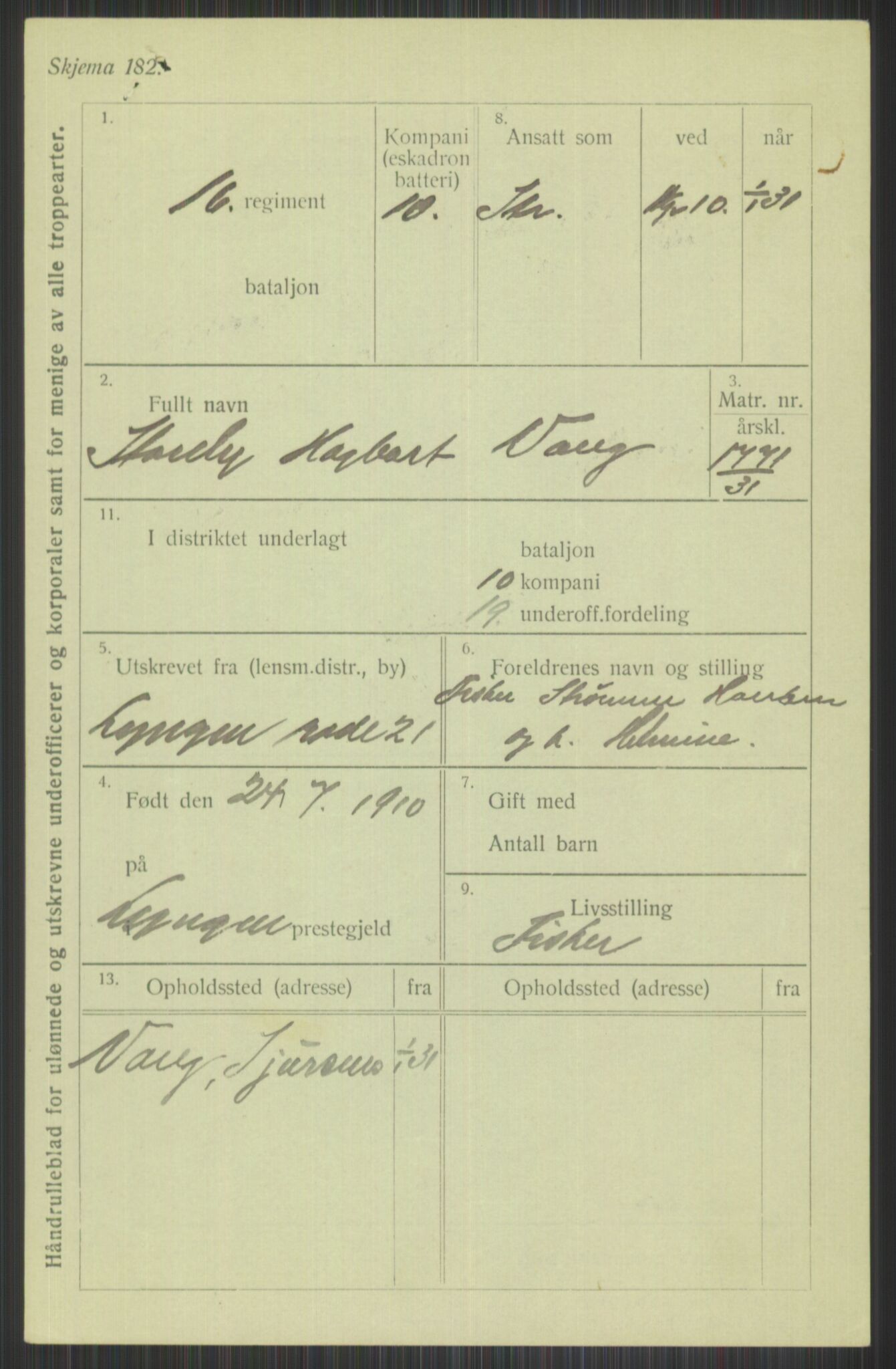 Forsvaret, Troms infanteriregiment nr. 16, AV/RA-RAFA-3146/P/Pa/L0015: Rulleblad for regimentets menige mannskaper, årsklasse 1931, 1931, s. 1171