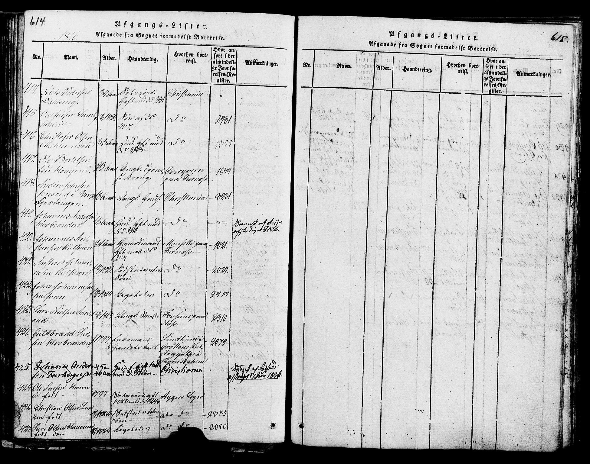 Ringsaker prestekontor, AV/SAH-PREST-014/K/Ka/L0005: Ministerialbok nr. 5, 1814-1826, s. 614-615