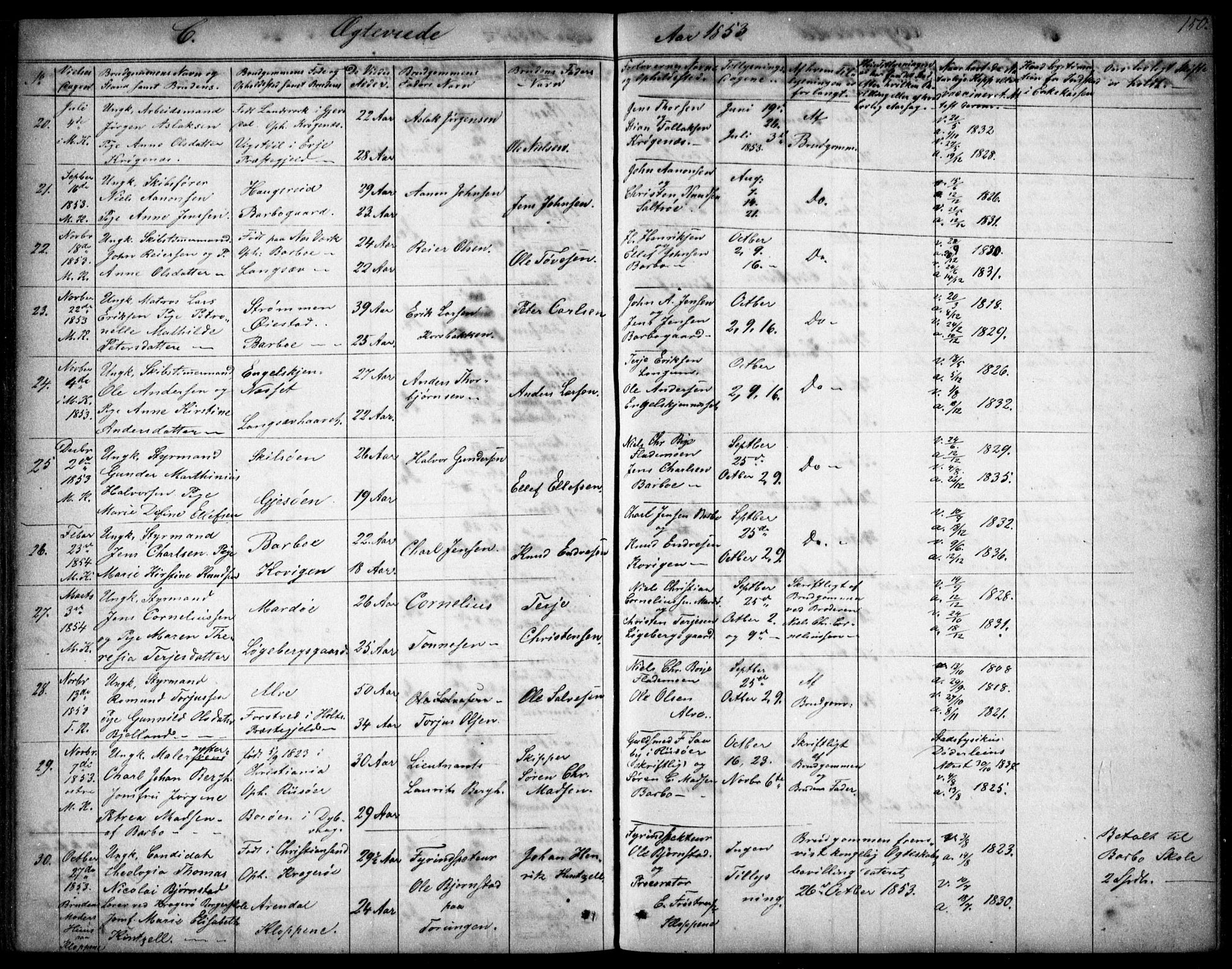 Tromøy sokneprestkontor, AV/SAK-1111-0041/F/Fb/L0002: Klokkerbok nr. B 2, 1851-1858, s. 150