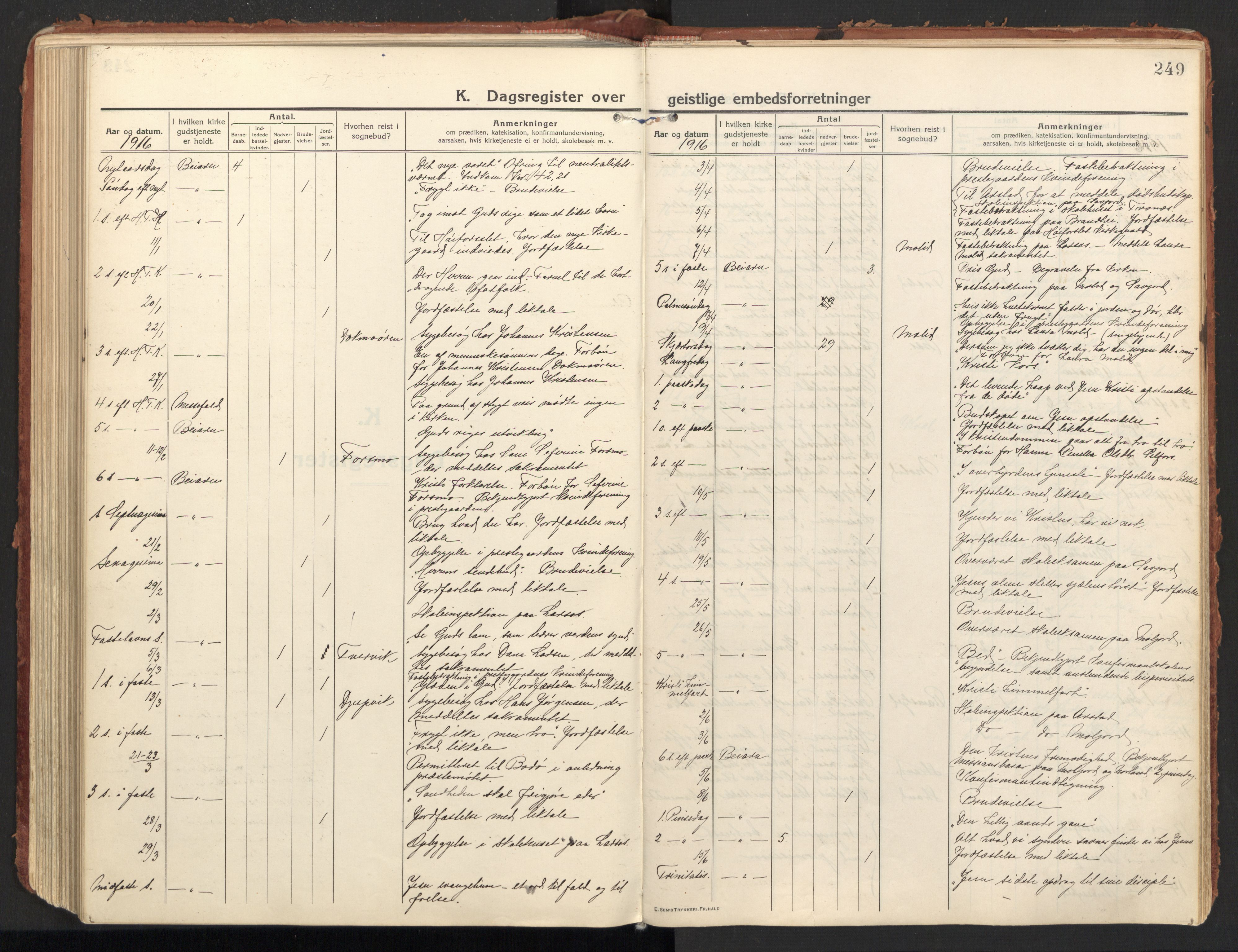 Ministerialprotokoller, klokkerbøker og fødselsregistre - Nordland, AV/SAT-A-1459/846/L0650: Ministerialbok nr. 846A08, 1916-1935, s. 249
