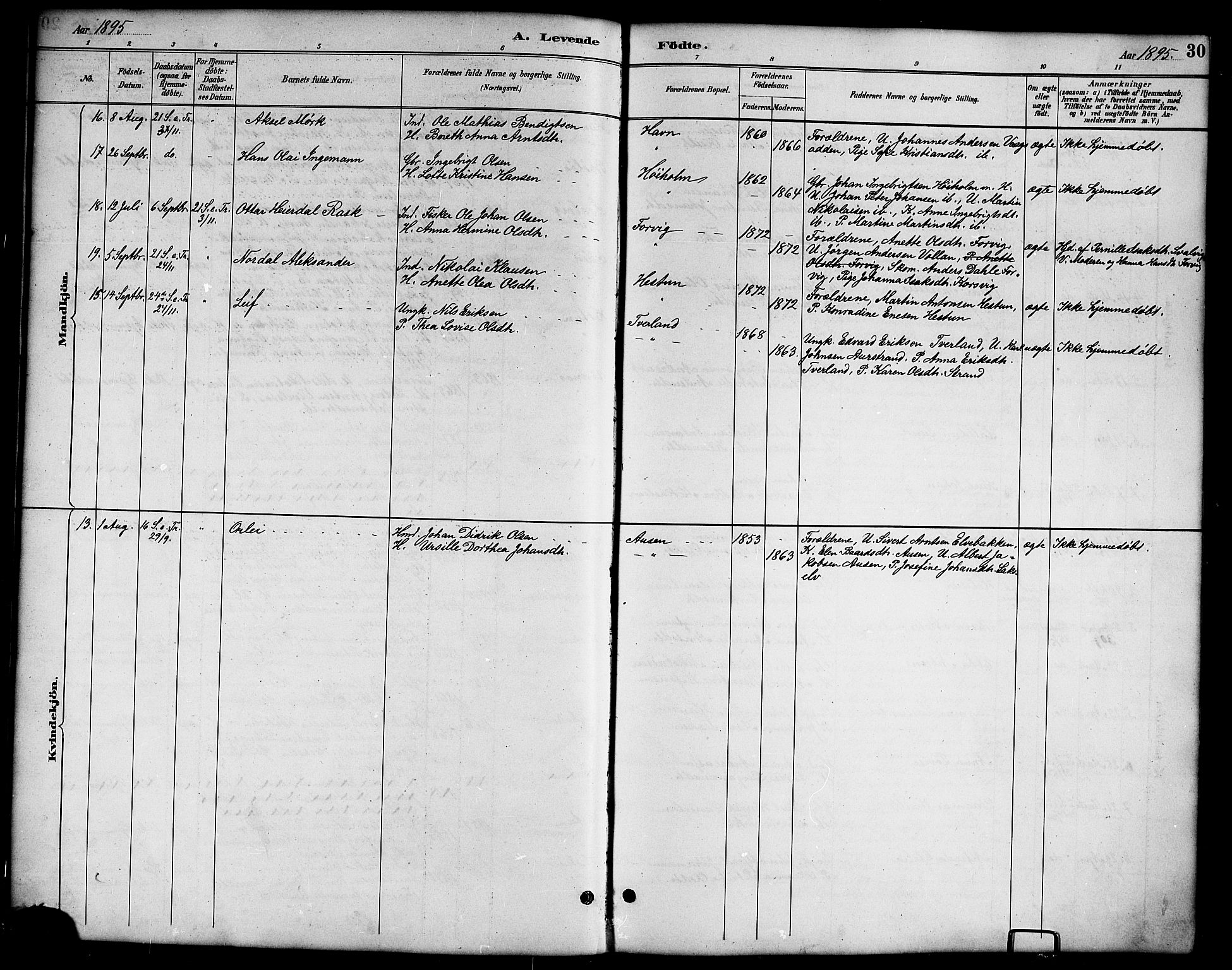 Ministerialprotokoller, klokkerbøker og fødselsregistre - Nordland, SAT/A-1459/819/L0277: Klokkerbok nr. 819C03, 1888-1917, s. 30