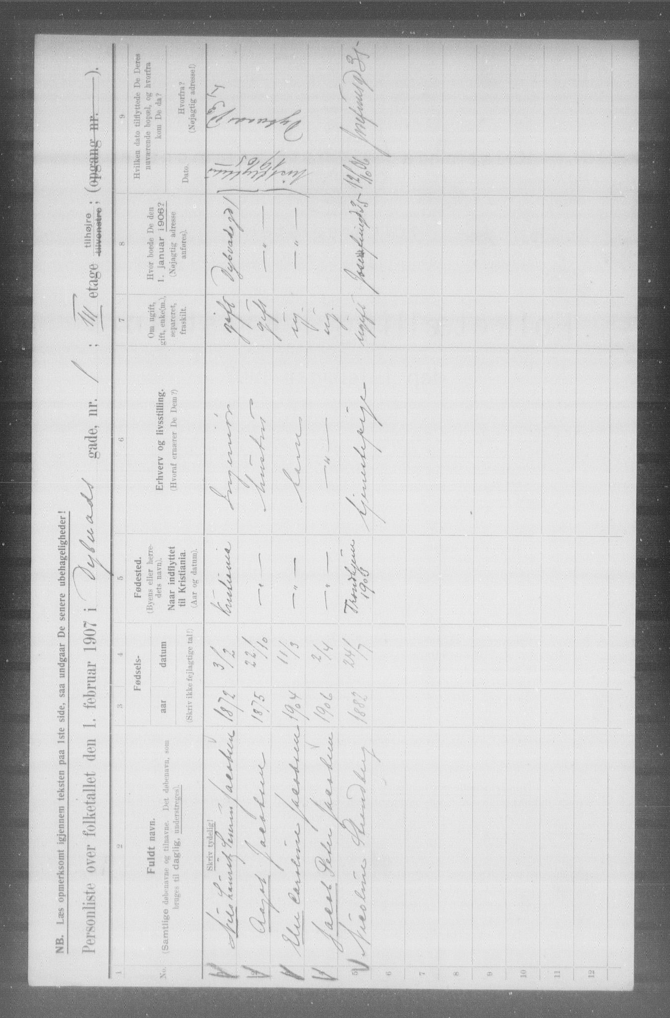 OBA, Kommunal folketelling 1.2.1907 for Kristiania kjøpstad, 1907, s. 8896