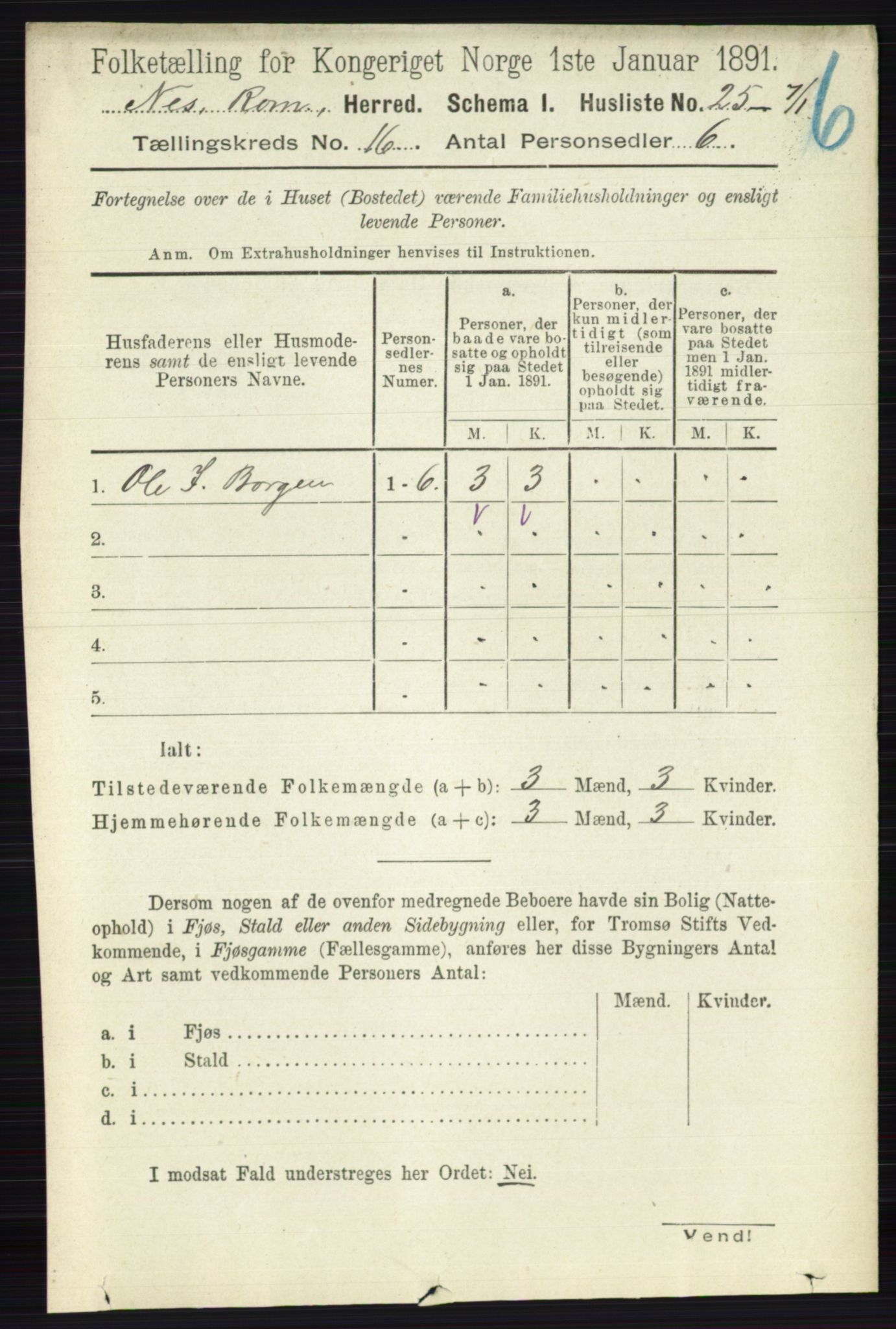 RA, Folketelling 1891 for 0236 Nes herred, 1891, s. 9523