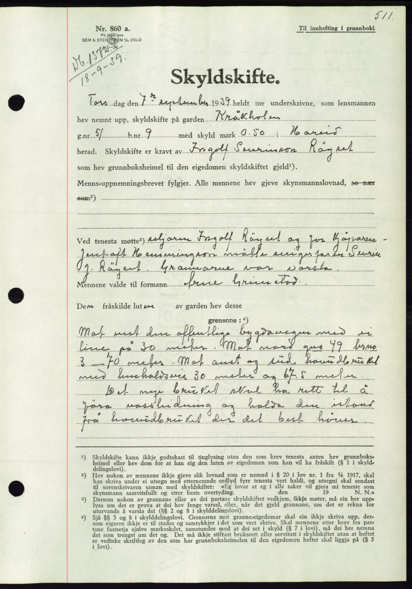 Søre Sunnmøre sorenskriveri, AV/SAT-A-4122/1/2/2C/L0068: Pantebok nr. 62, 1939-1939, Dagboknr: 1372/1939