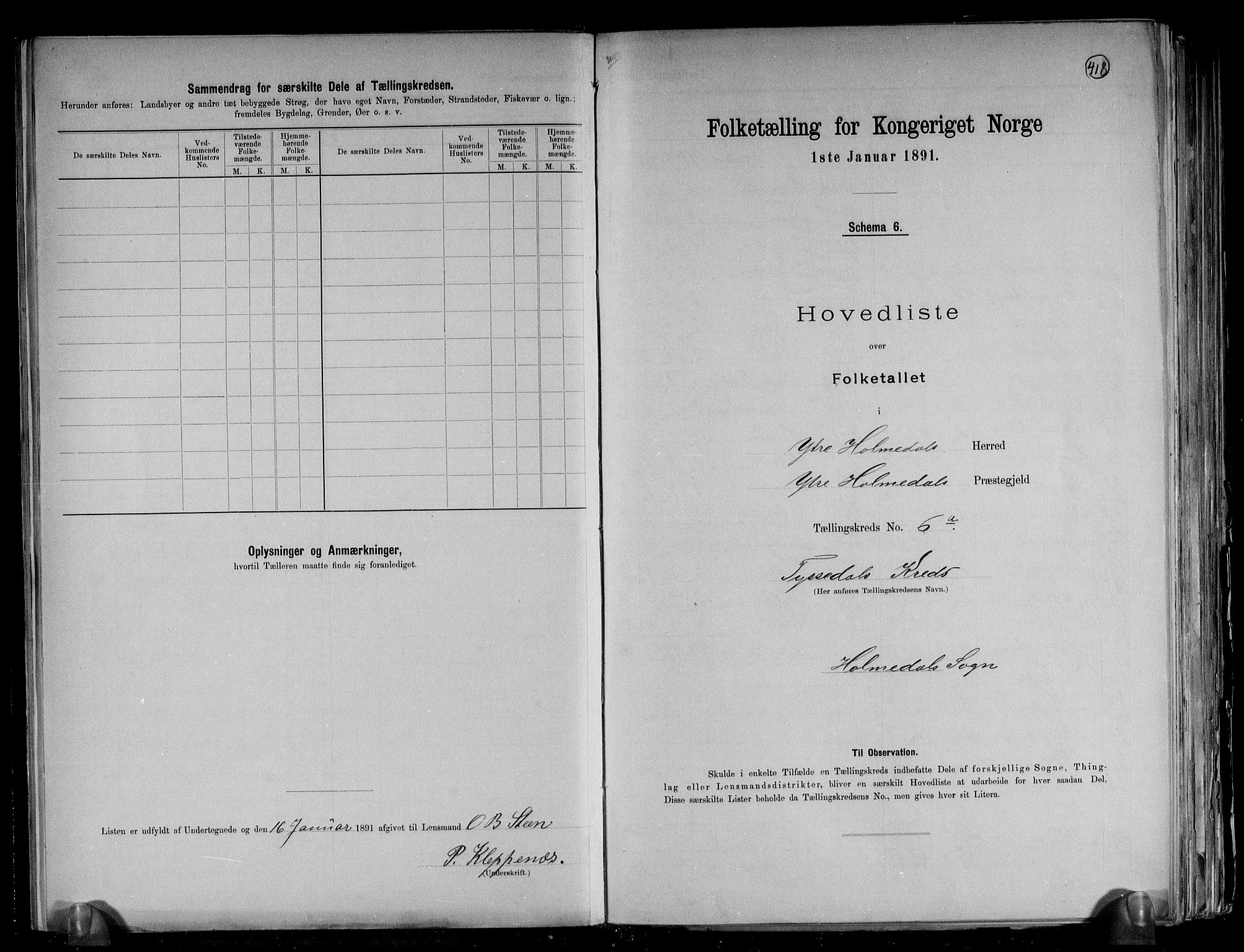 RA, Folketelling 1891 for 1429 Ytre Holmedal herred, 1891, s. 16