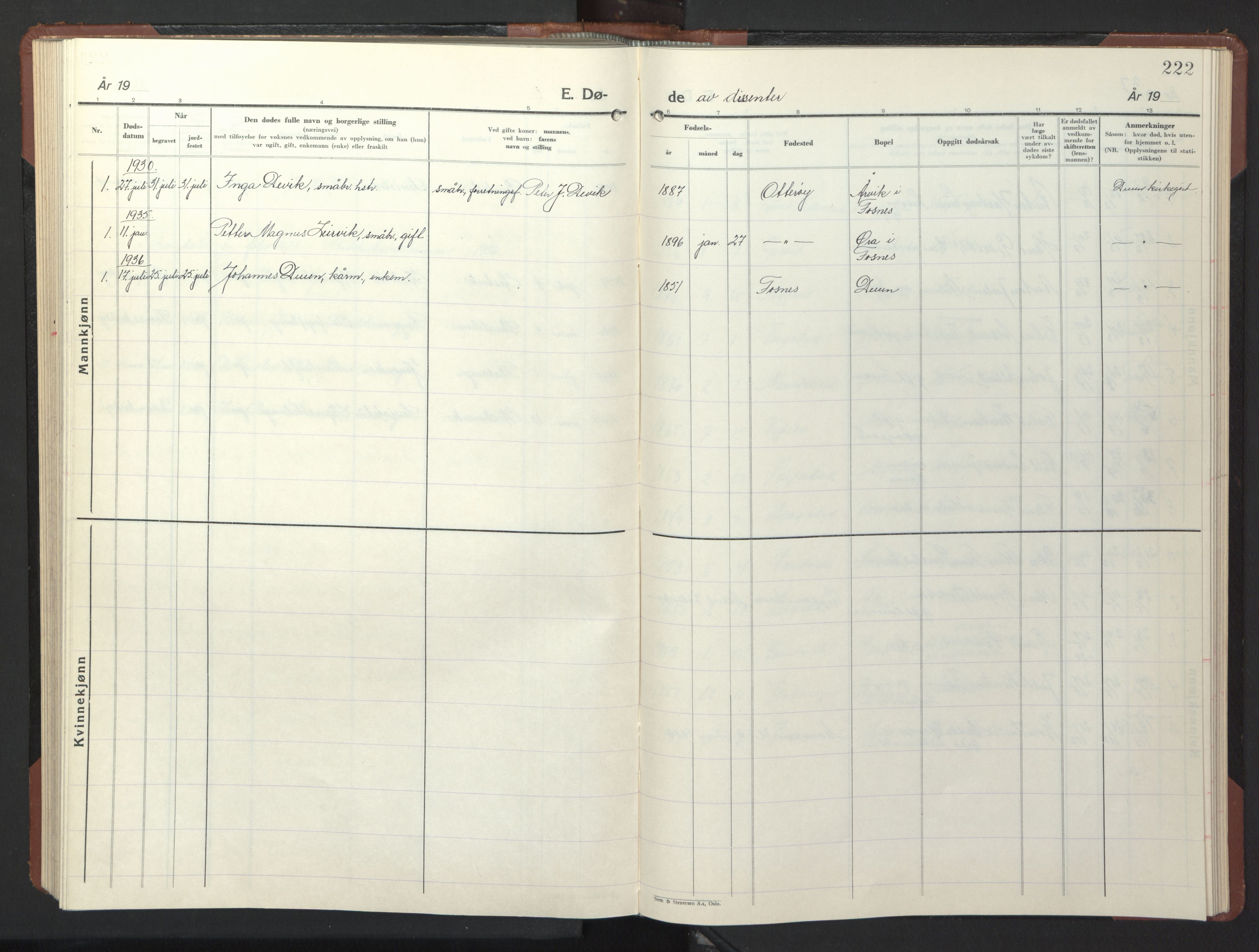 Ministerialprotokoller, klokkerbøker og fødselsregistre - Nord-Trøndelag, SAT/A-1458/773/L0625: Klokkerbok nr. 773C01, 1910-1952, s. 222