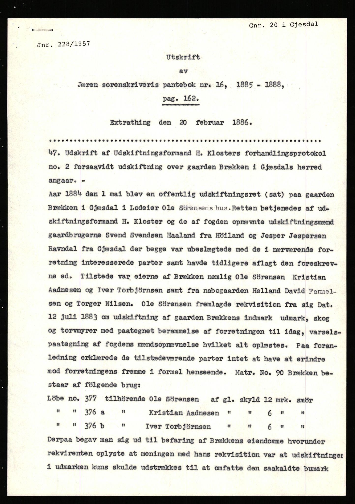 Statsarkivet i Stavanger, SAST/A-101971/03/Y/Yj/L0011: Avskrifter sortert etter gårdsnavn: Bratland i Vikedal - Brommeland, 1750-1930, s. 288