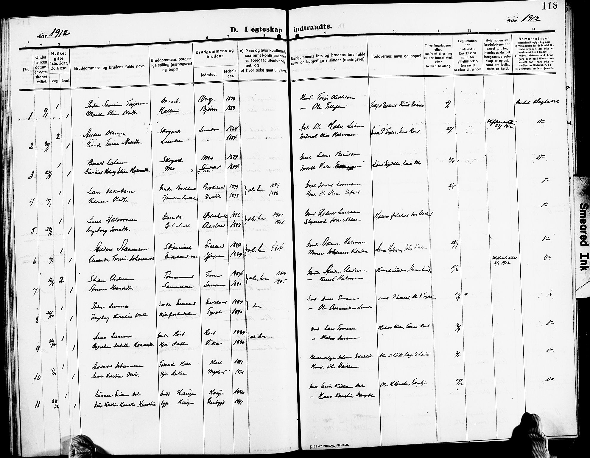 Gjerstad sokneprestkontor, SAK/1111-0014/F/Fb/Fba/L0008: Klokkerbok nr. B 8, 1909-1925, s. 118