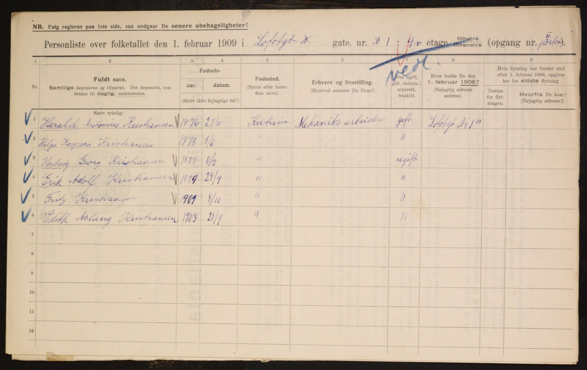 OBA, Kommunal folketelling 1.2.1909 for Kristiania kjøpstad, 1909, s. 53084