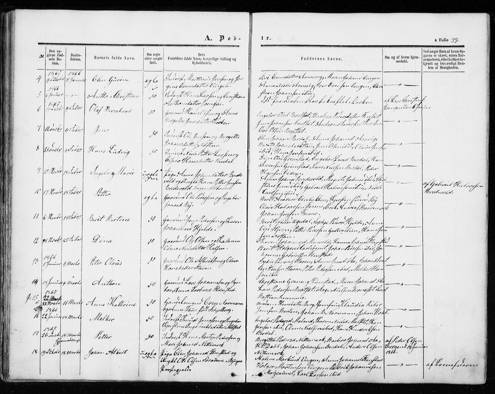 Ministerialprotokoller, klokkerbøker og fødselsregistre - Sør-Trøndelag, SAT/A-1456/655/L0678: Ministerialbok nr. 655A07, 1861-1873, s. 39