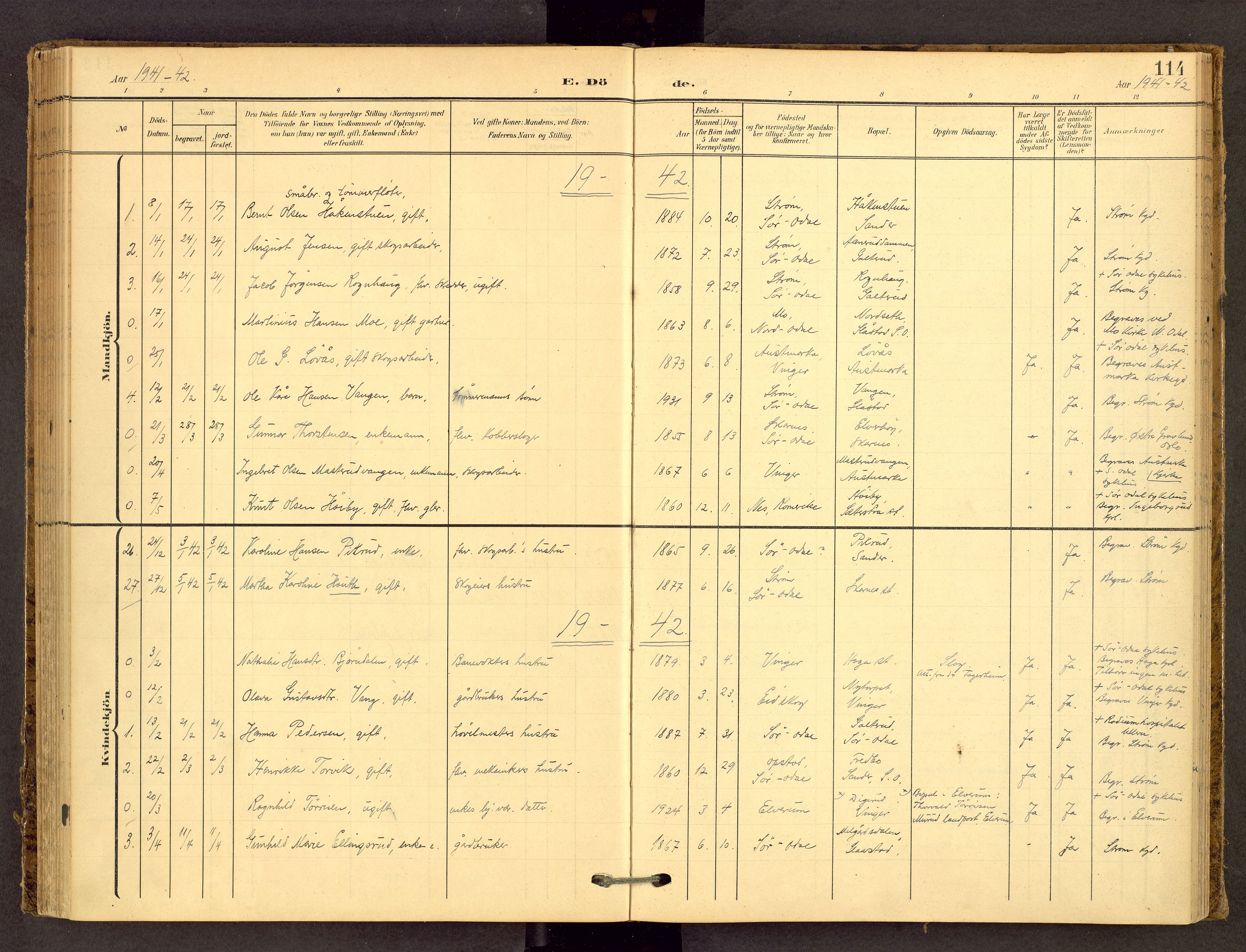 Sør-Odal prestekontor, AV/SAH-PREST-030/H/Ha/Haa/L0010: Ministerialbok nr. 10, 1907-1968, s. 114