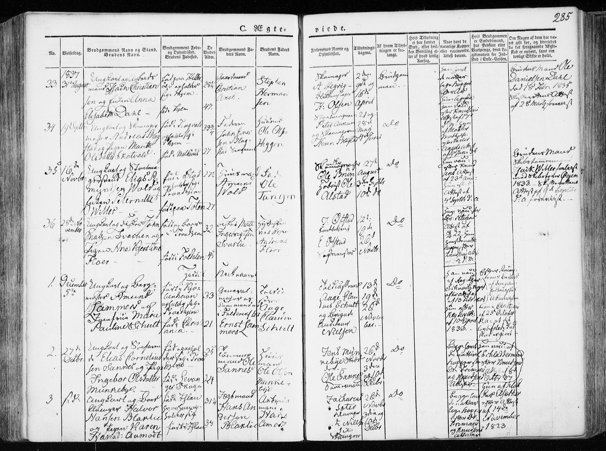 Ministerialprotokoller, klokkerbøker og fødselsregistre - Sør-Trøndelag, SAT/A-1456/601/L0047: Ministerialbok nr. 601A15, 1831-1839, s. 285