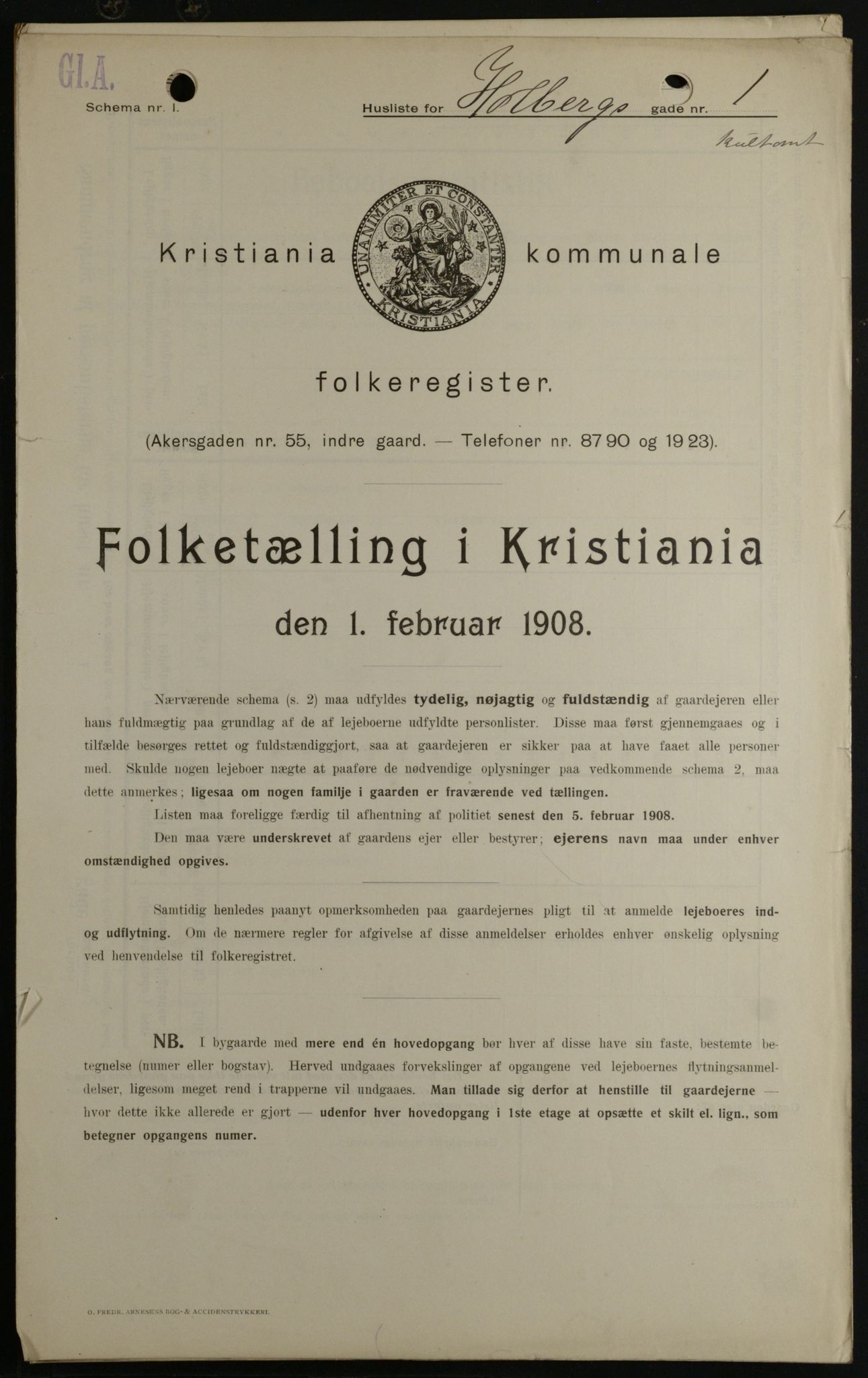 OBA, Kommunal folketelling 1.2.1908 for Kristiania kjøpstad, 1908, s. 36189