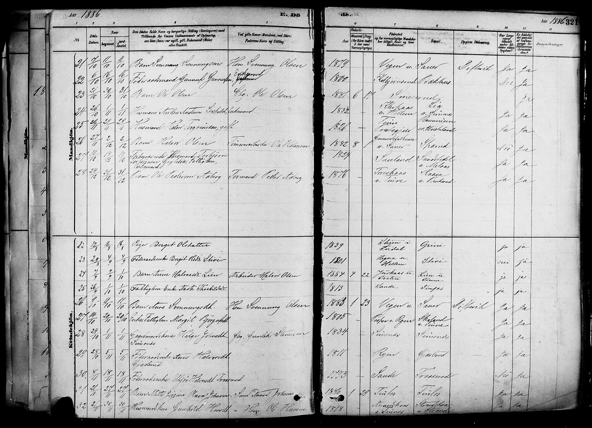Heddal kirkebøker, AV/SAKO-A-268/F/Fa/L0008: Ministerialbok nr. I 8, 1878-1903, s. 321