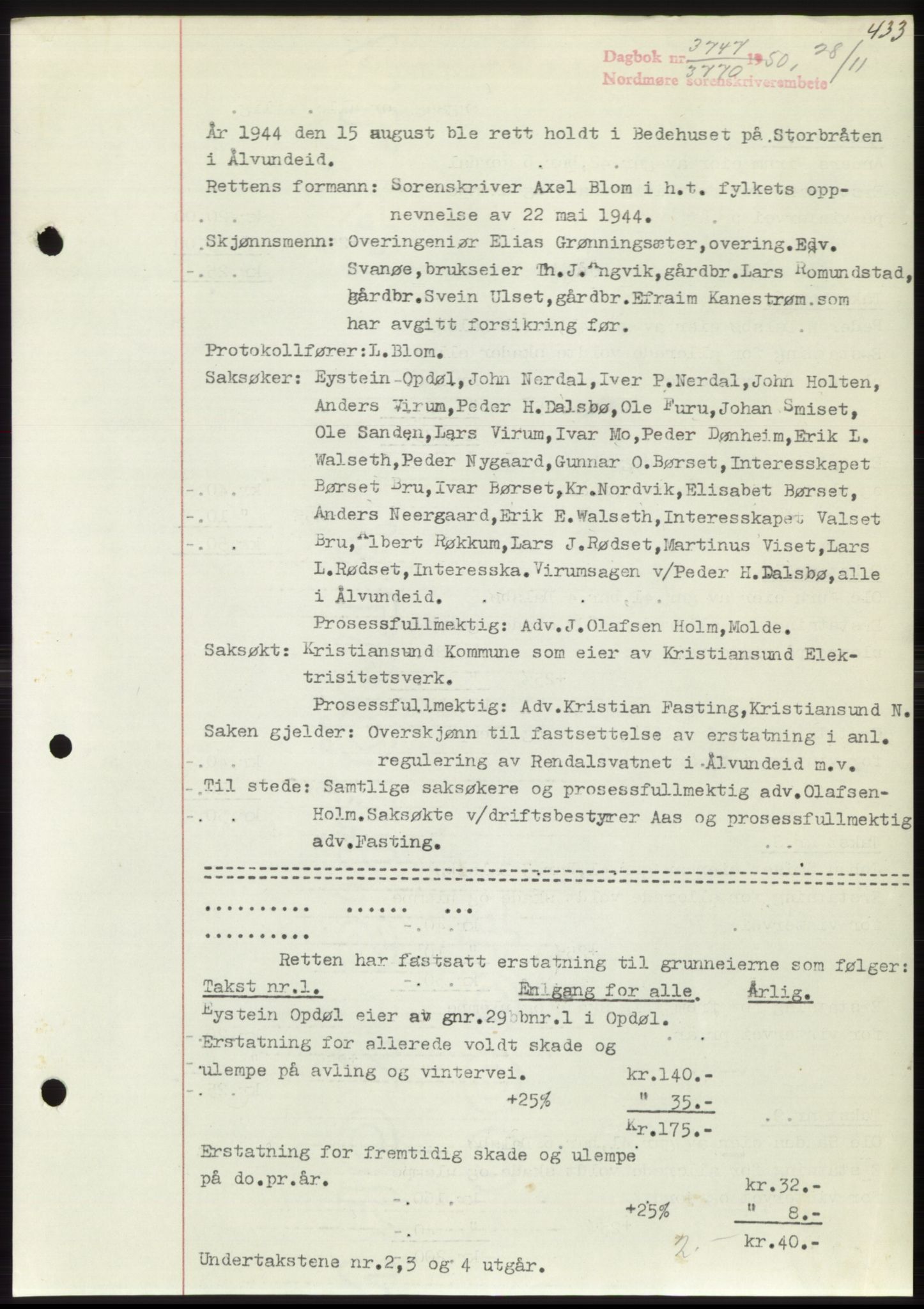 Nordmøre sorenskriveri, SAT/A-4132/1/2/2Ca: Pantebok nr. B106, 1950-1950, Dagboknr: 3747/1950