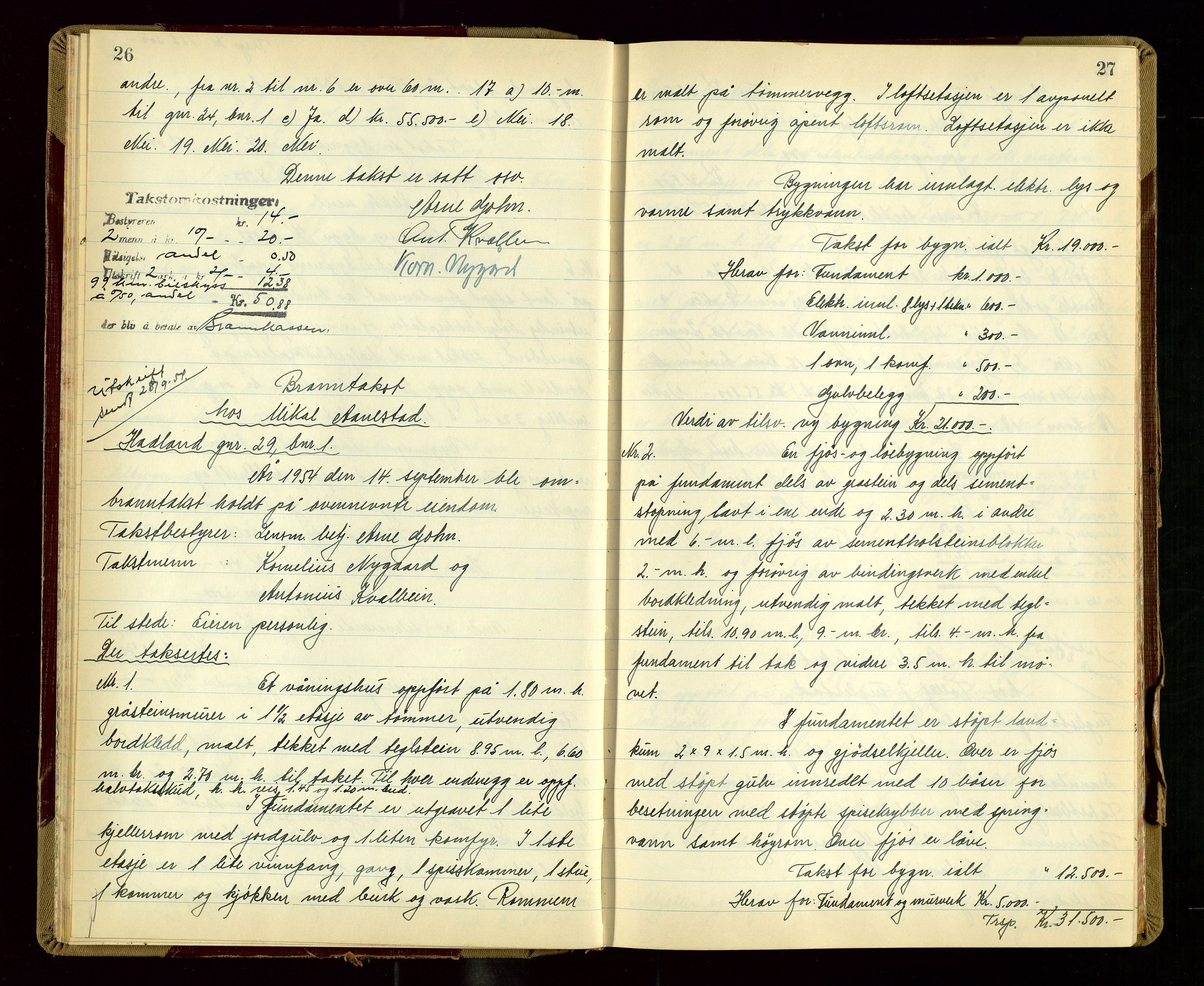 Eigersund lensmannskontor, AV/SAST-A-100171/Goa/L0013: "Branntakstprotokoll", 1954-1955, s. 26-27