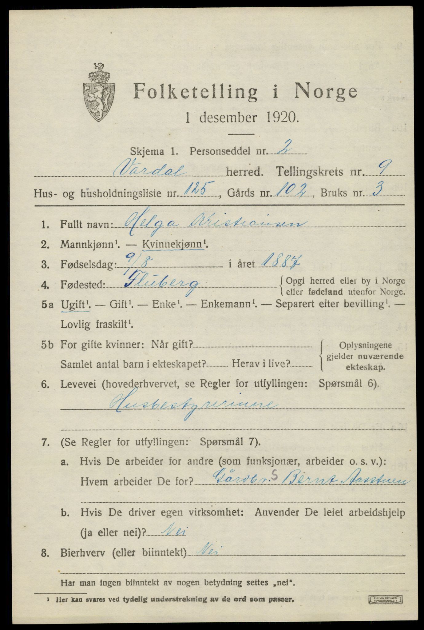 SAH, Folketelling 1920 for 0527 Vardal herred, 1920, s. 8339